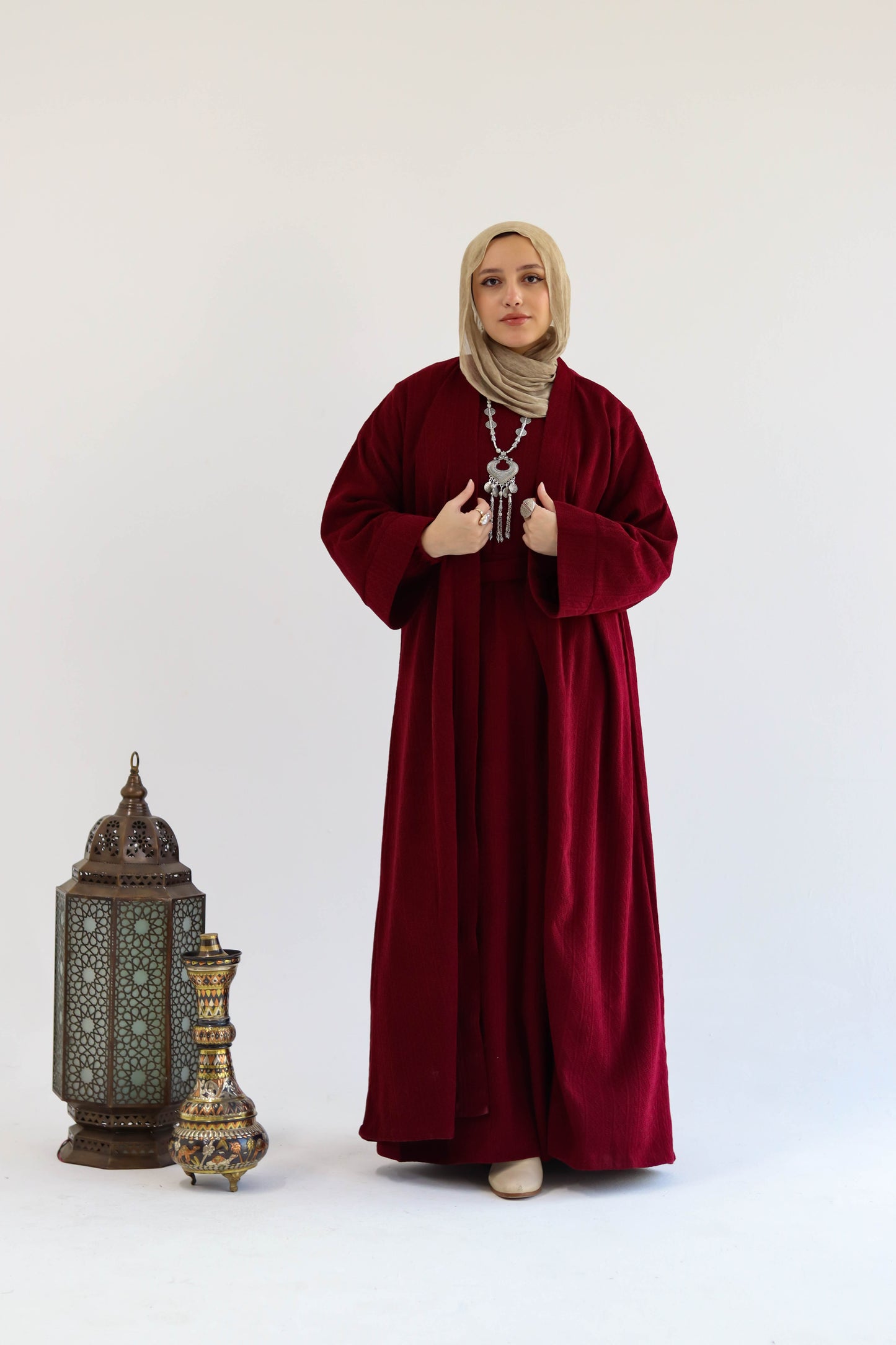 Kaftan Set of Sukoon in Burgundy