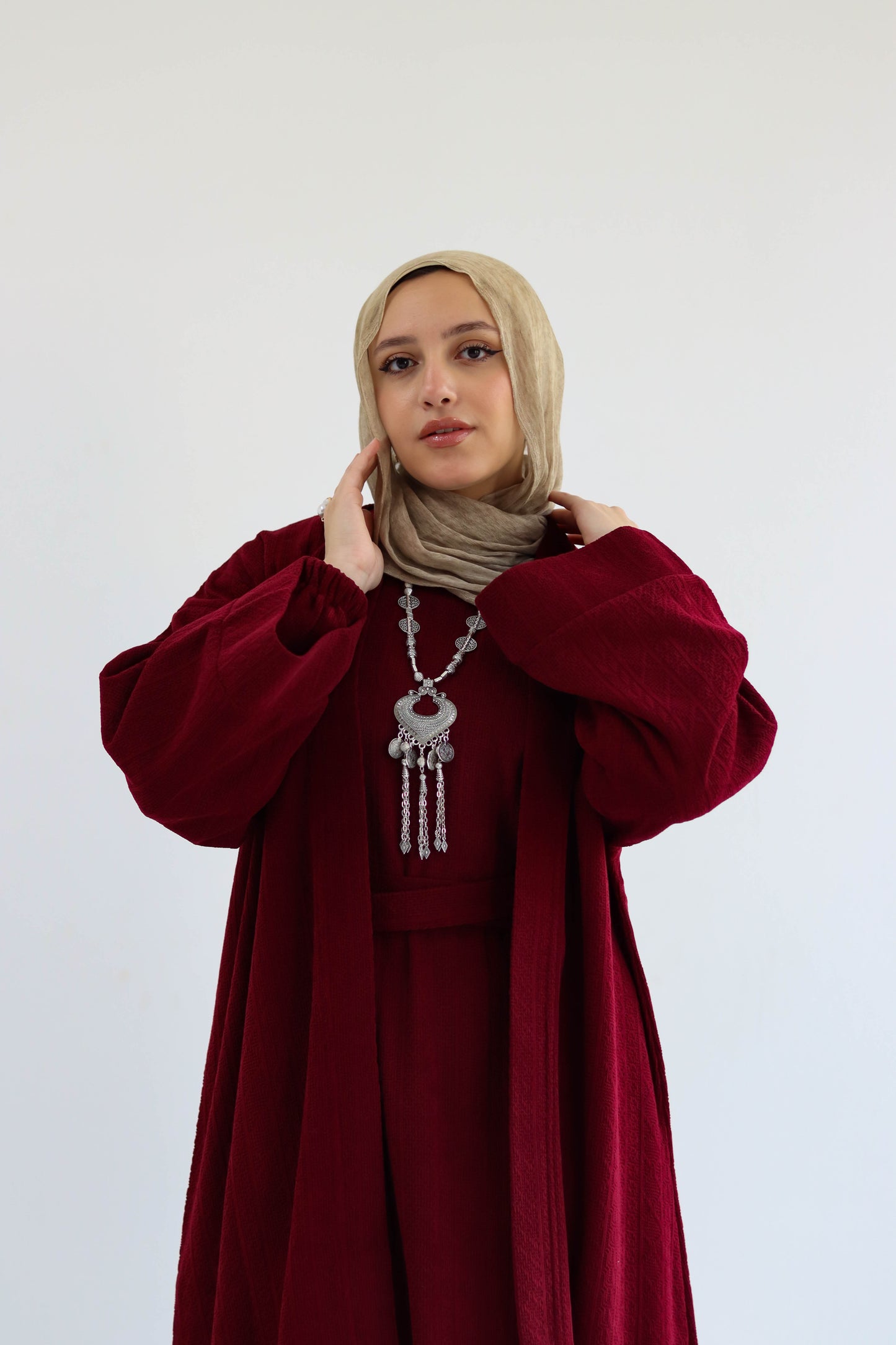 Kaftan Set of Sukoon in Burgundy
