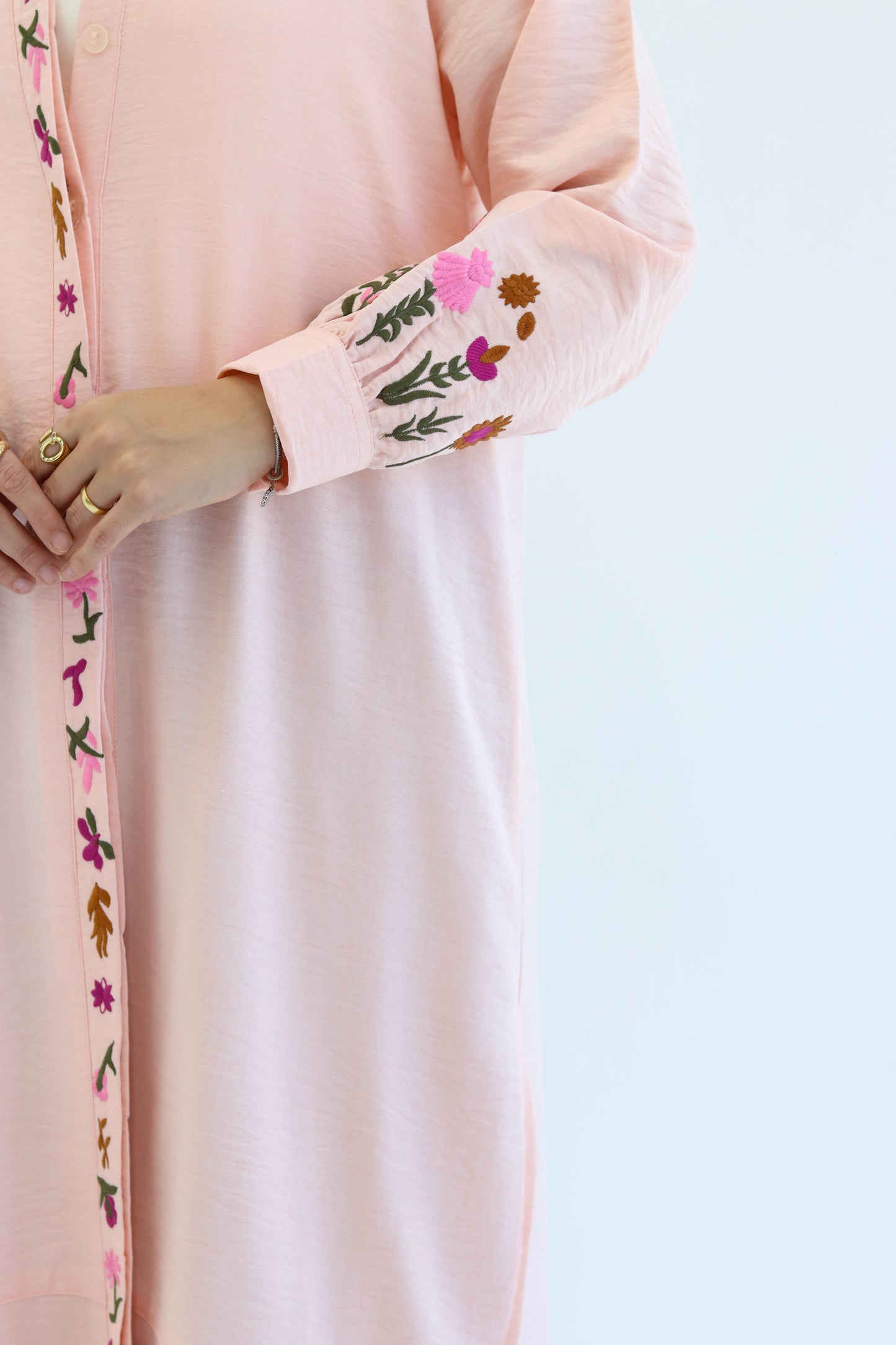 Floral Embroidered Linen Chemise in Pink