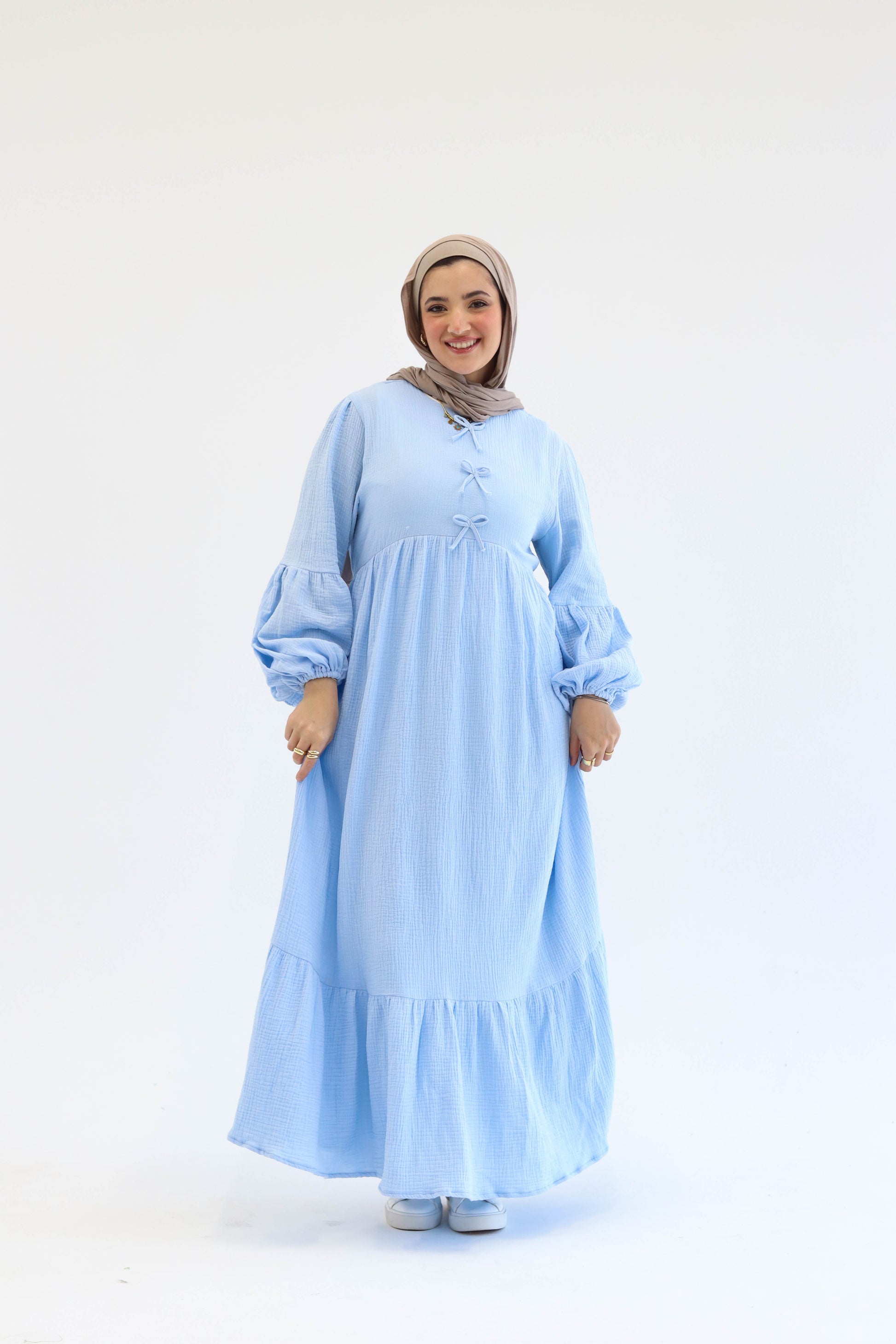 Little Bows Summer Dress in Baby Blue Ozel-Hijab-Fashion Little Bows Summer Dress in Baby Blue Ozel-Hijab-Fashion
