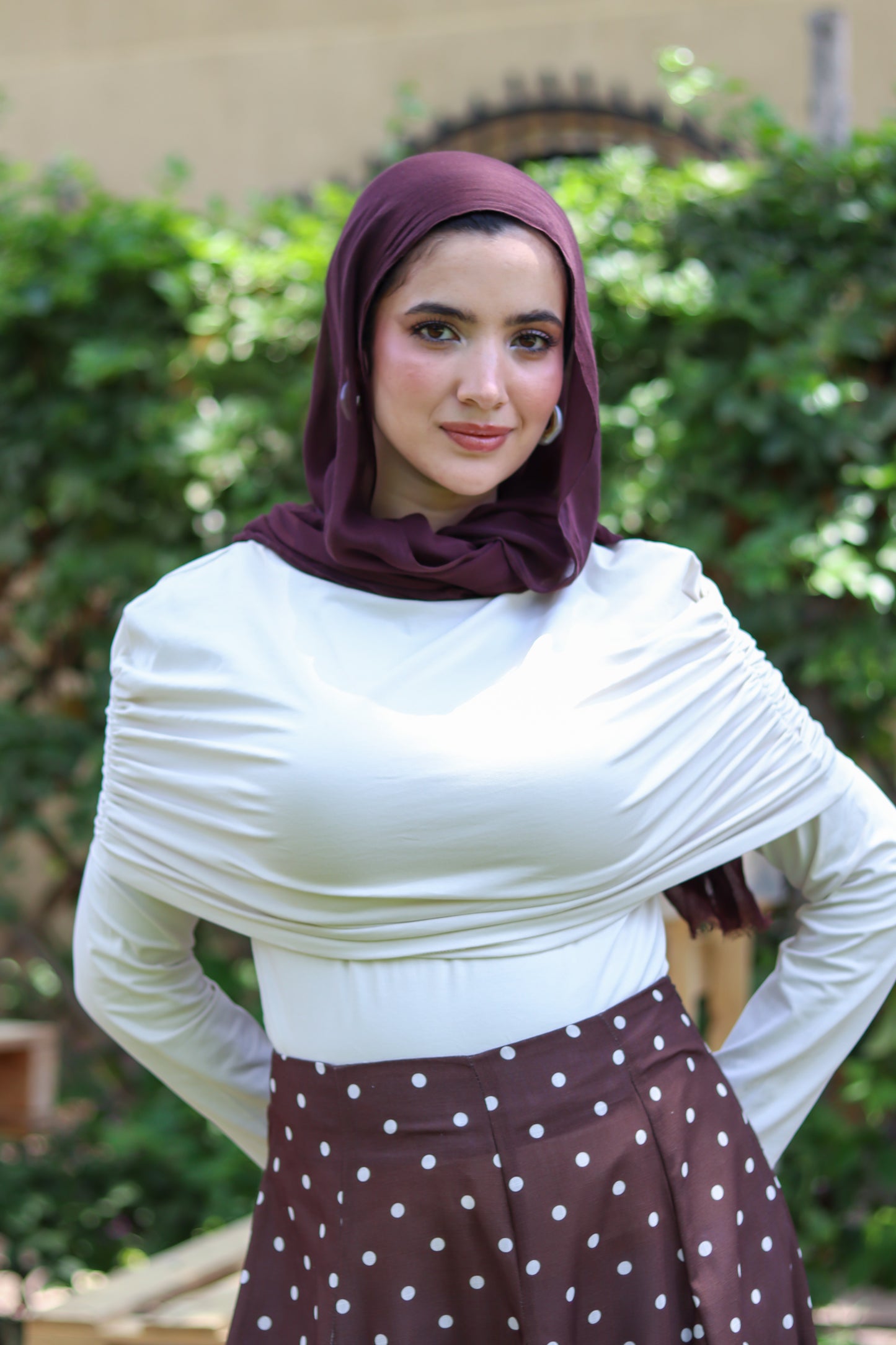 Soft Line Draped Top in Beige