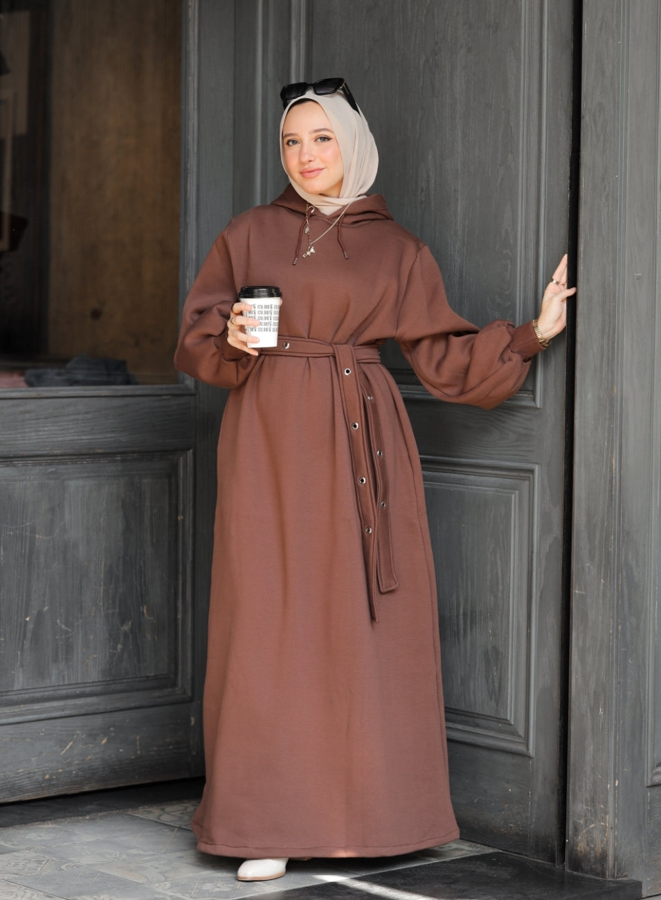 Hoodie Dress in Chocolate Brown