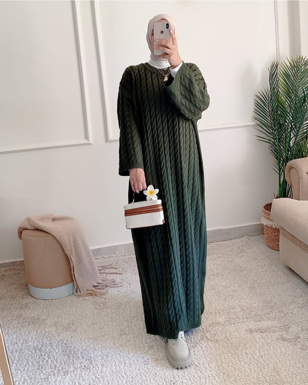 Braided Winter Dress in Olive