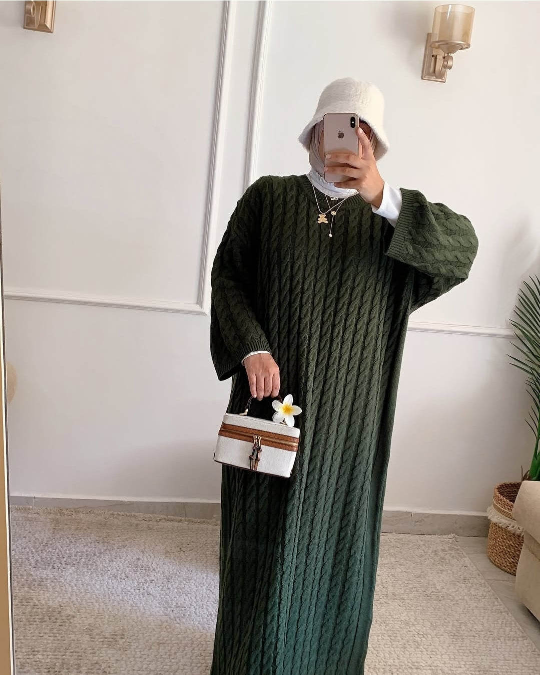 Braided Winter Dress in Olive