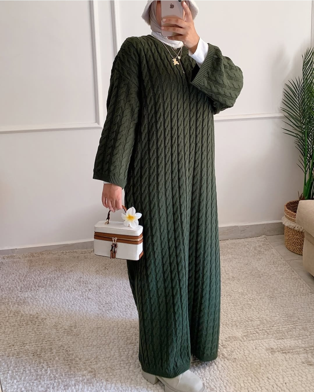 Braided Winter Dress in Olive