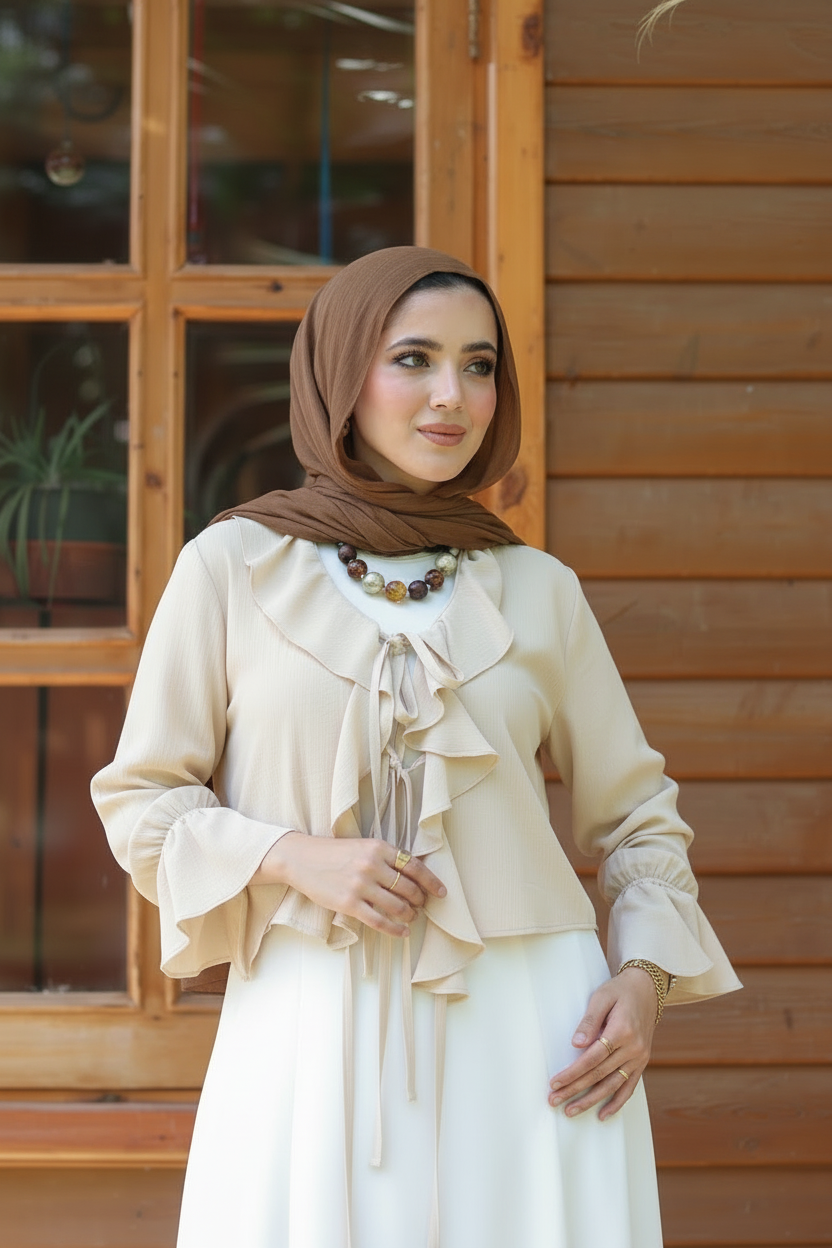 Solis Ruffle Top in Beige