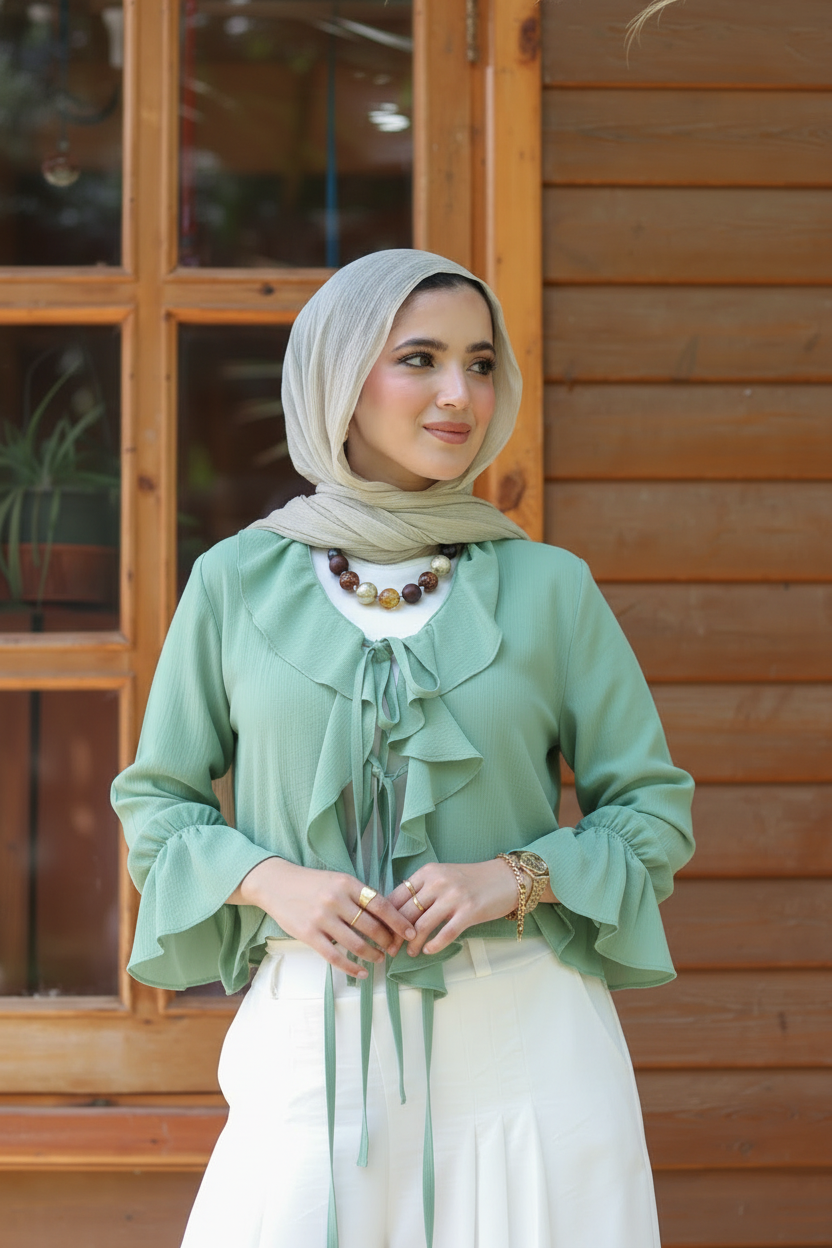 Solis Ruffle Top in Mint