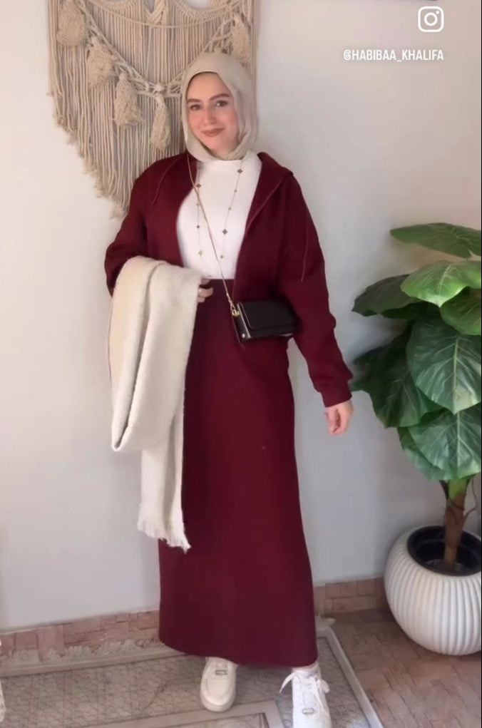 Casual Winter Set in Burgundy (jacket and skirt)