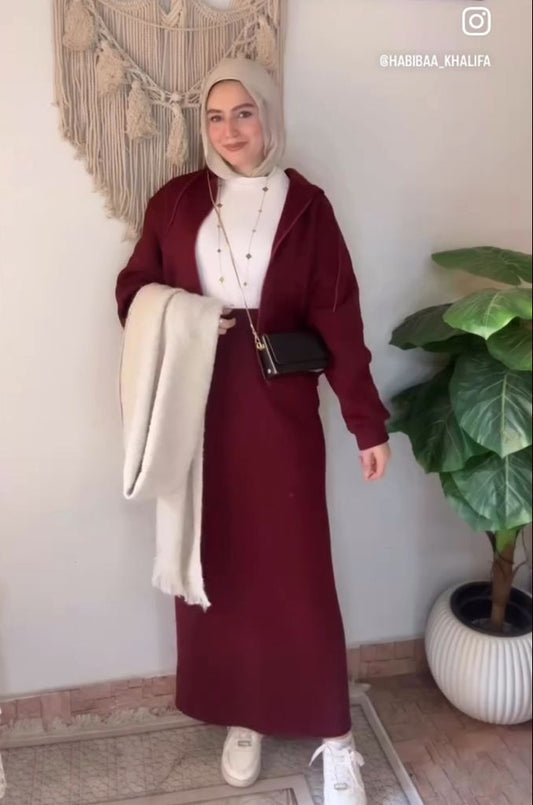 Casual Winter Set in Burgundy (jacket and skirt)