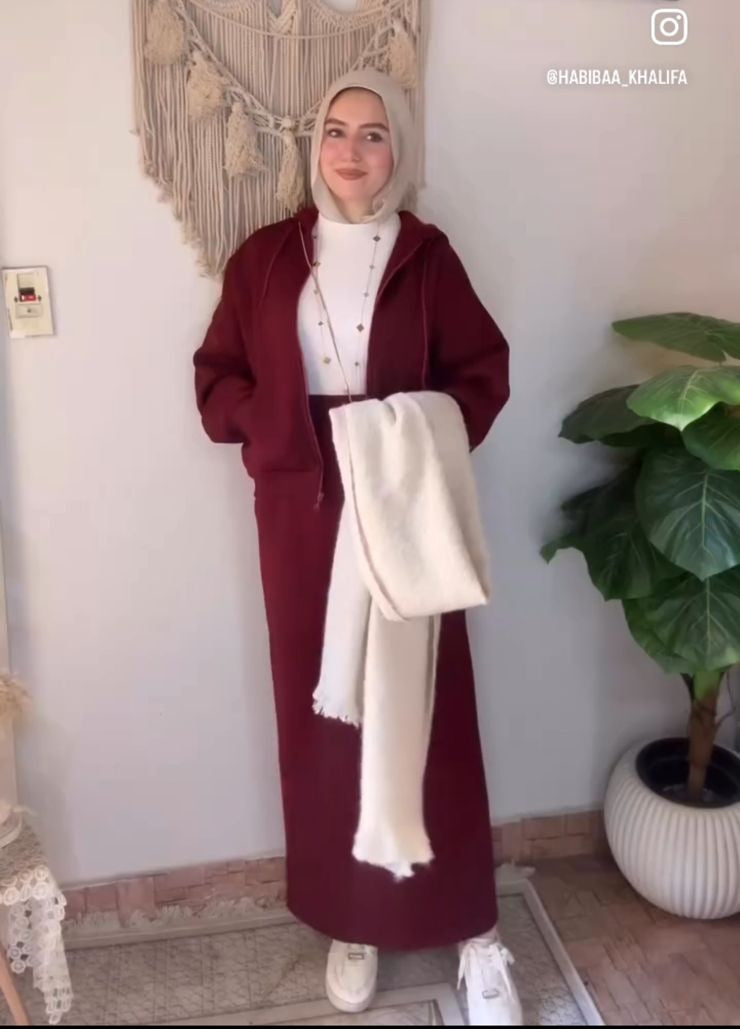 Casual Winter Set in Burgundy (jacket and skirt)