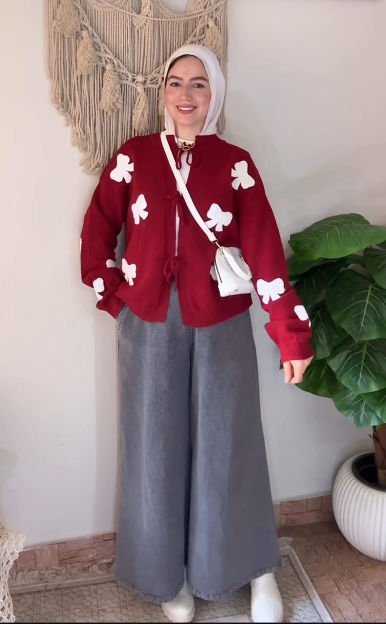 Ribbon Knit Cardigan in Burgundy (cardigan only)