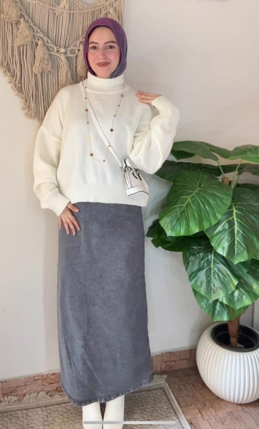 Essential High-Neck Wool Top in OffWhite