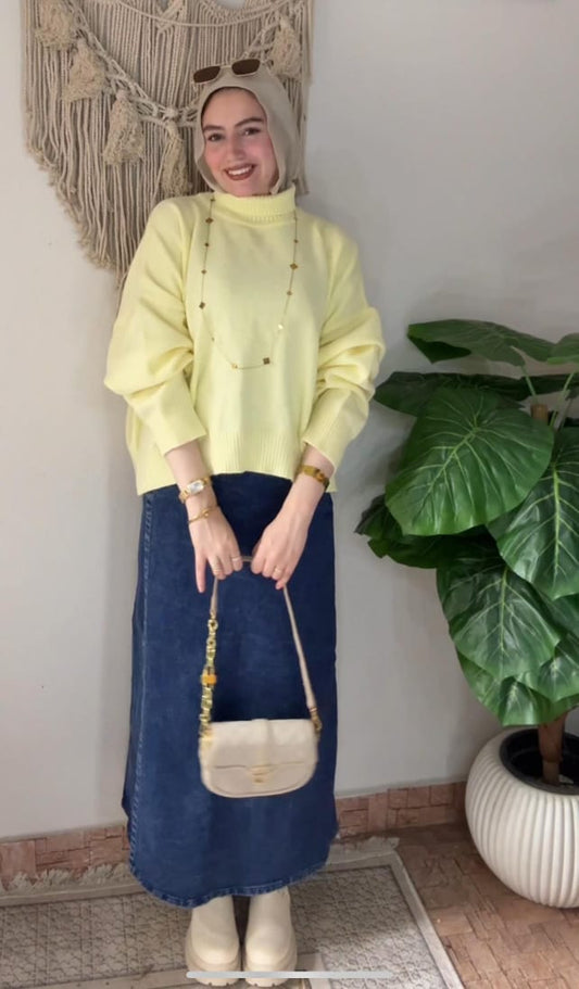 Essential High-Neck Wool Top in Yellow