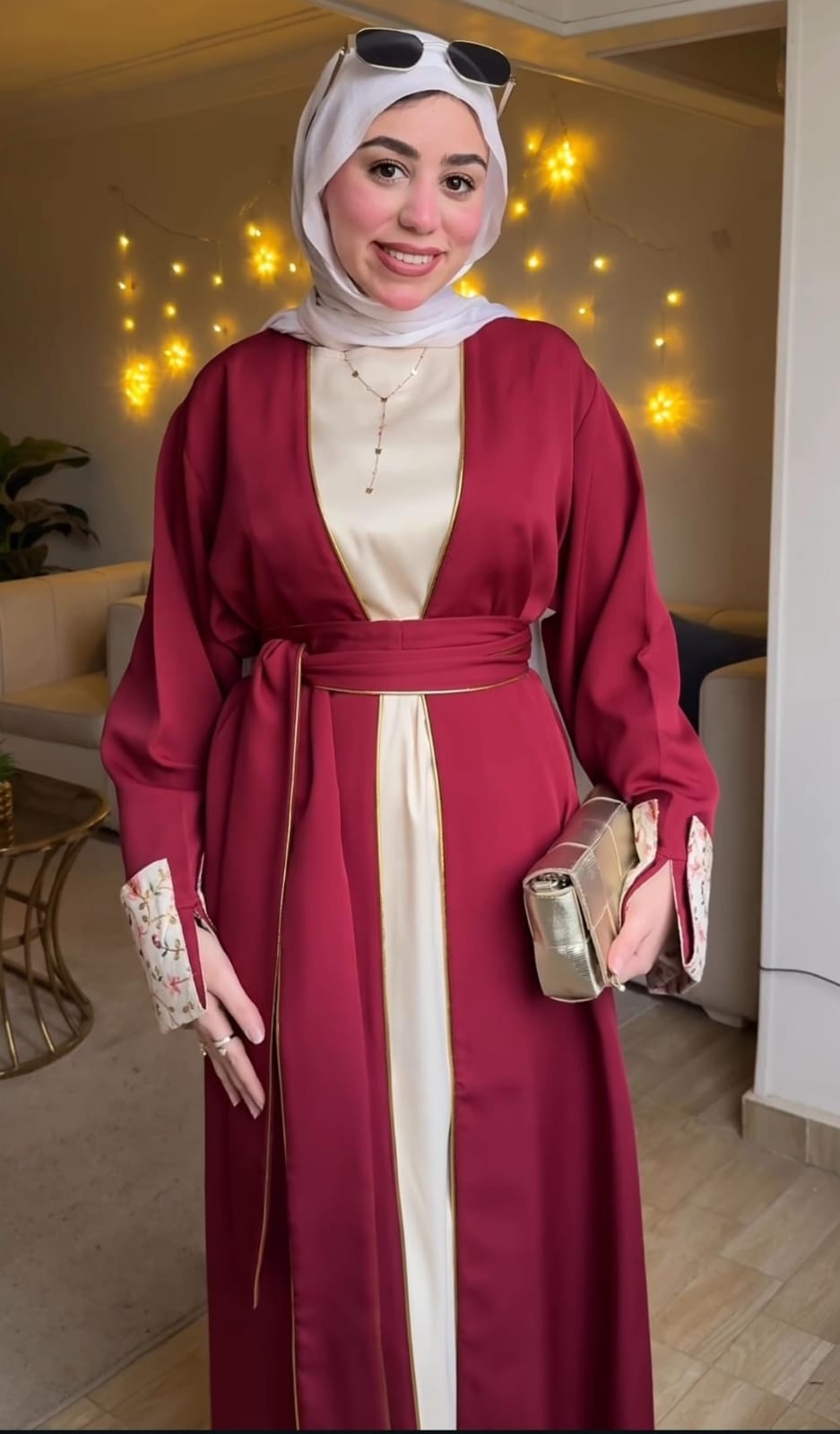 Kaftan Set of Konoz AlSharq in Burgundy