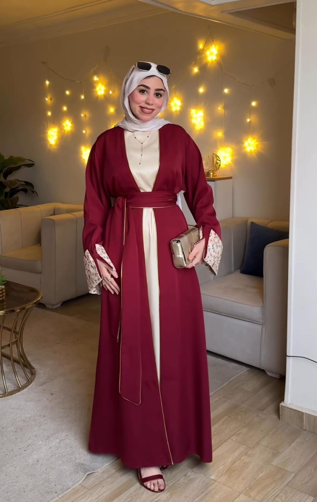Kaftan Set of Konoz AlSharq in Burgundy