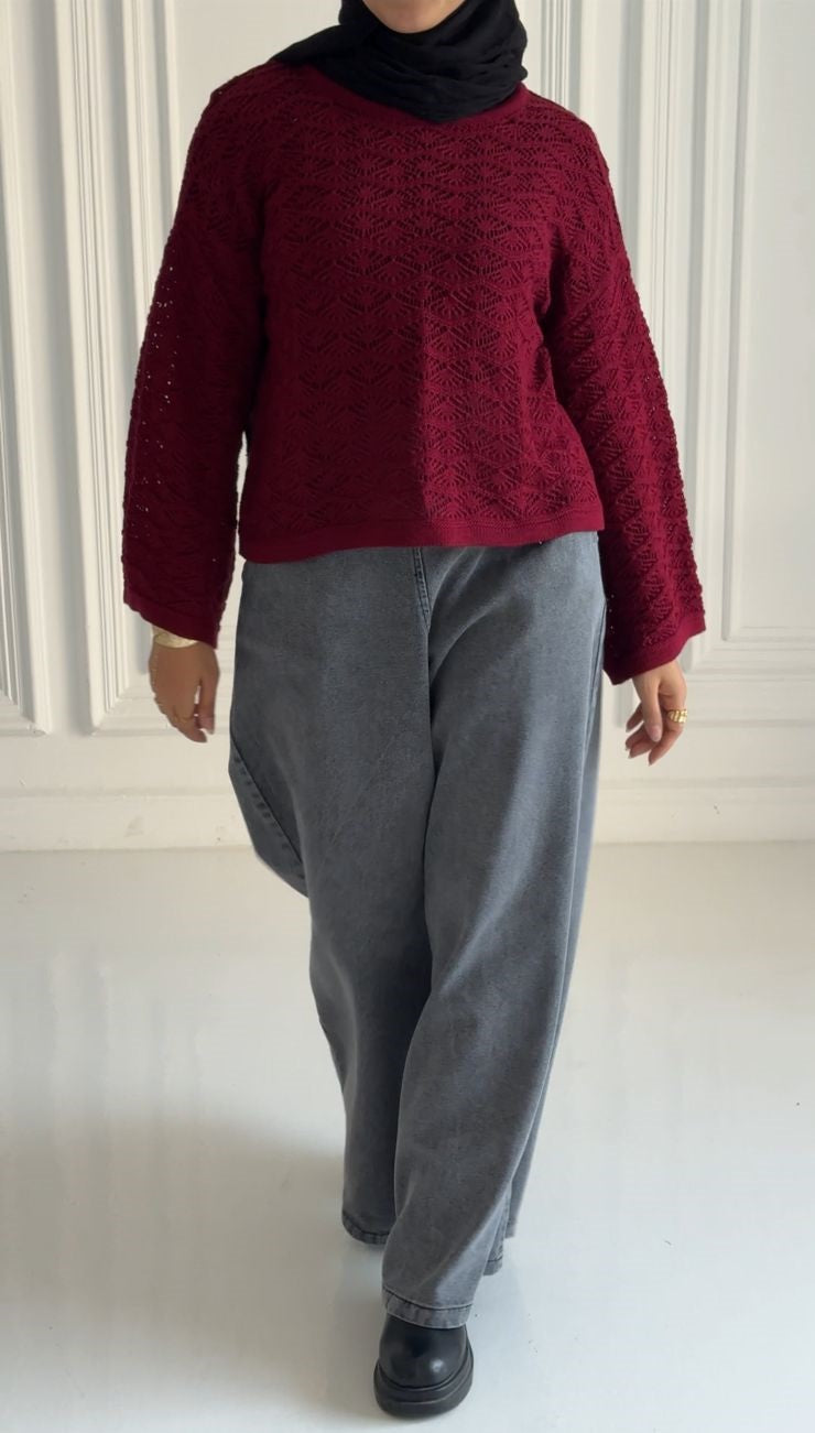 Wool Winter Crop Top in Burgundy (top only only)