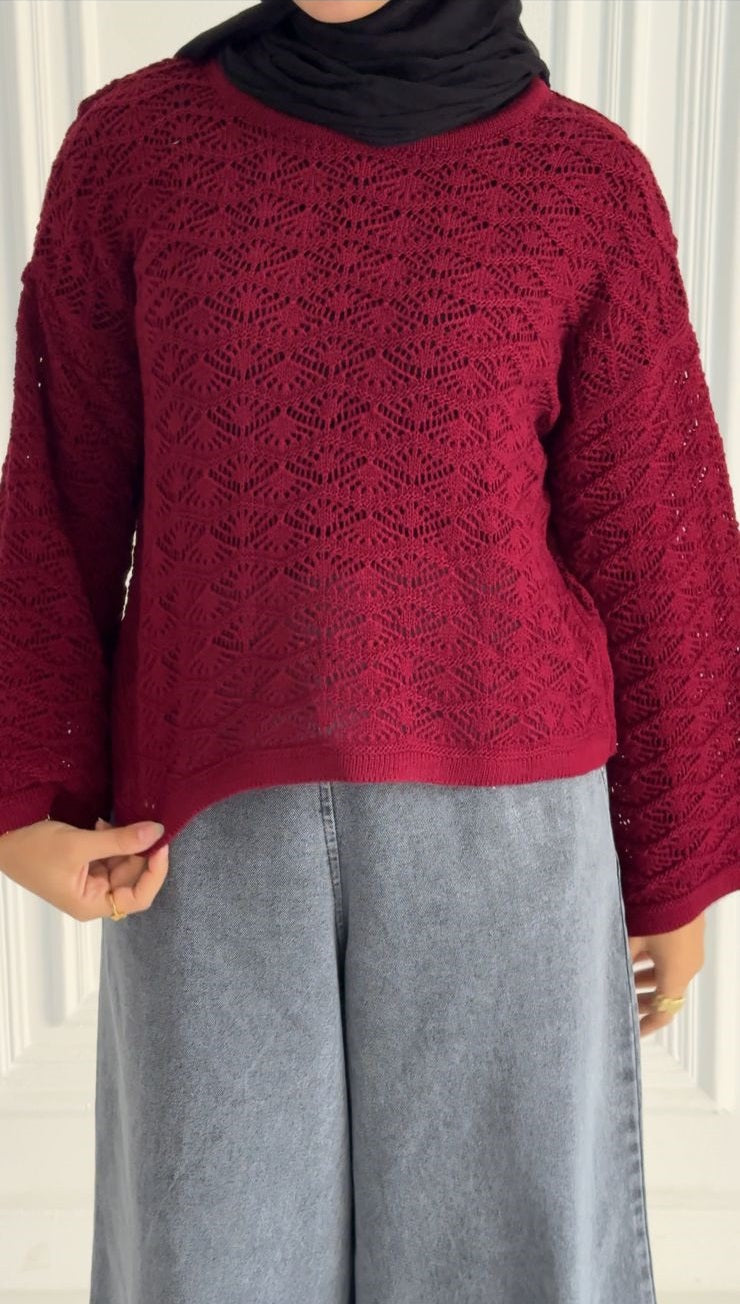 Wool Winter Crop Top in Burgundy (top only only)