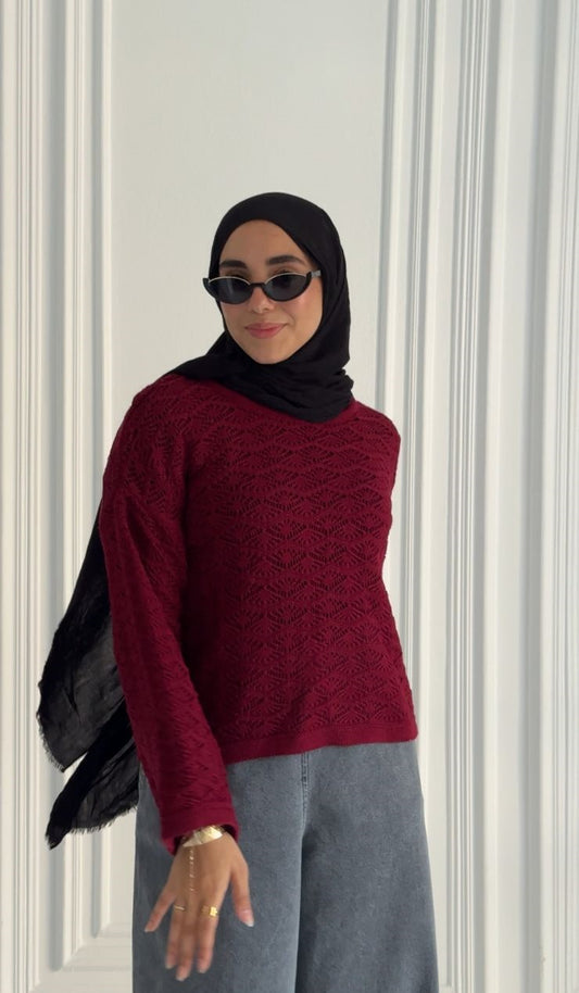 Wool Winter Crop Top in Burgundy (top only only)