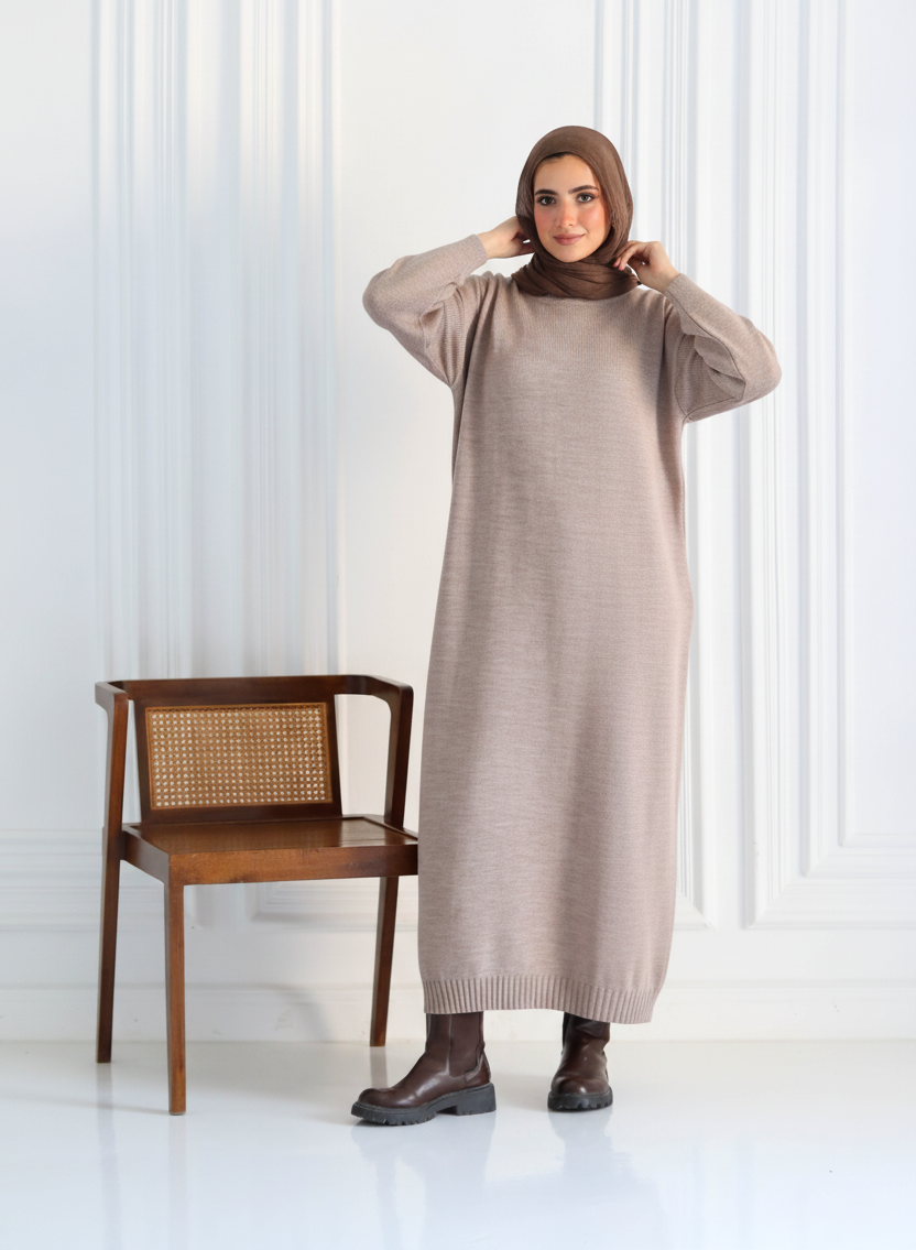 Knitted Winter Dress in Cafe