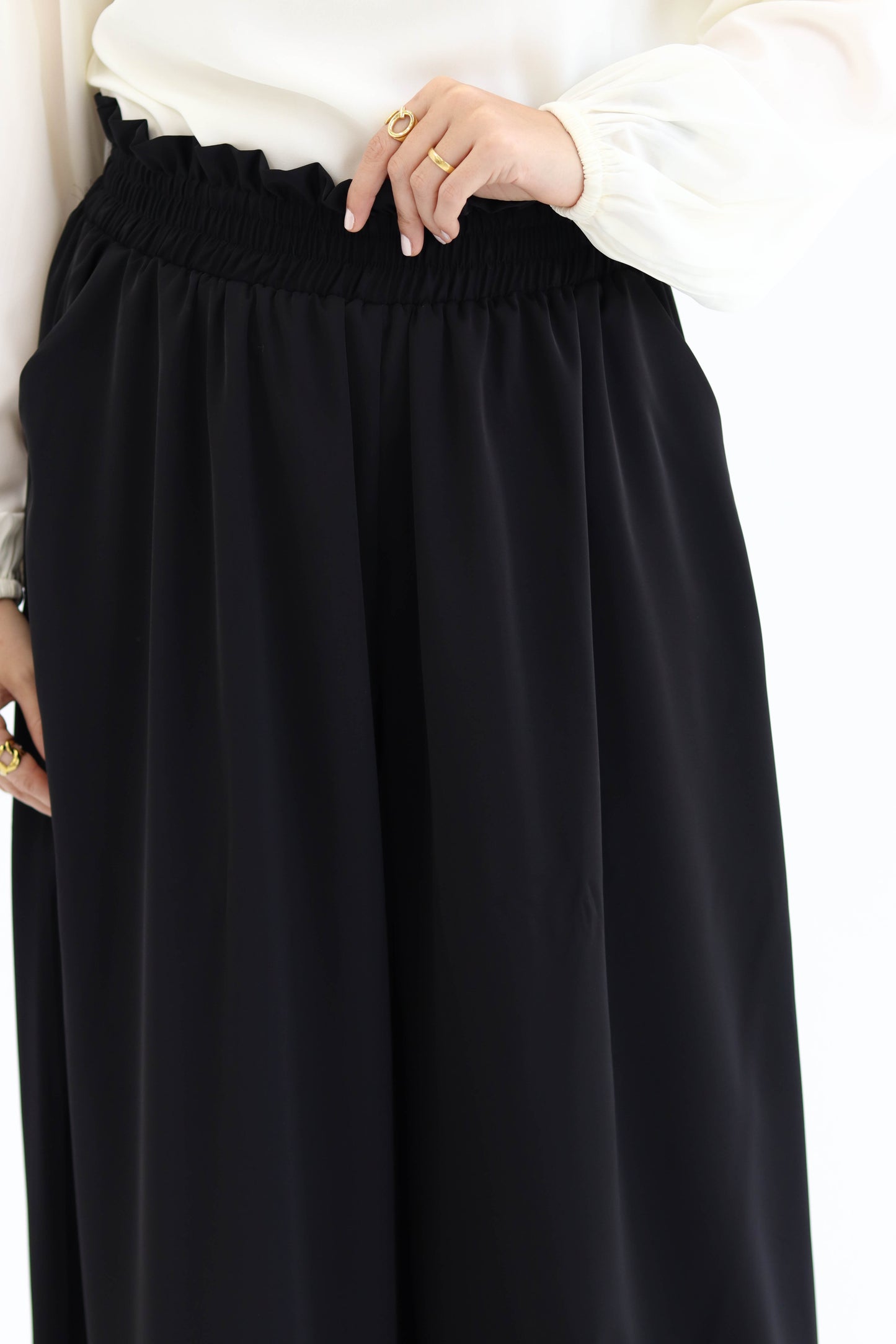 Wide Leg Crepe Pants in Black