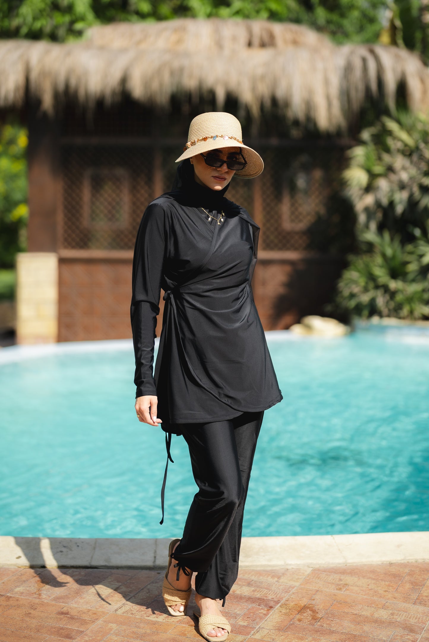 Ozel Burkini in Black (with Head cover + Chiffon skirt)