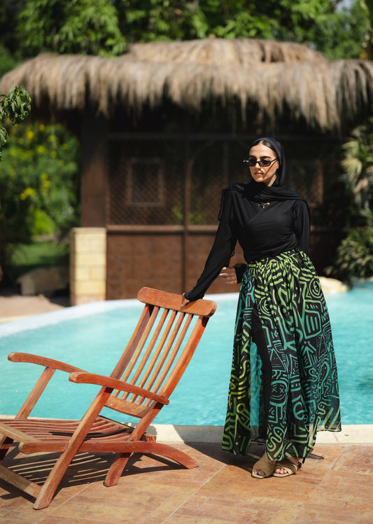 Ozel Burkini in Black (with Head cover + African Chiffon skirt)
