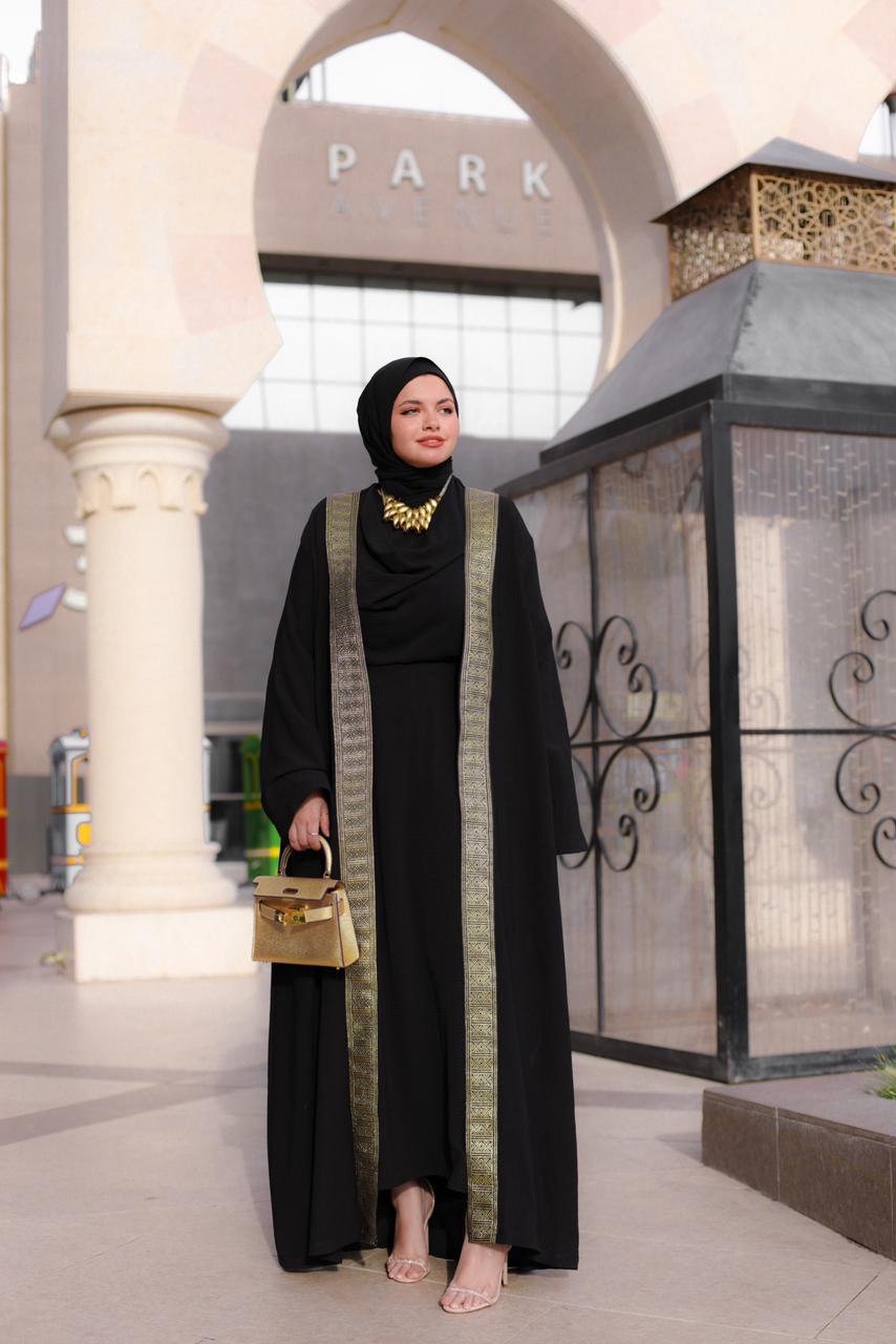 Black Abaya Set with Indian Details
