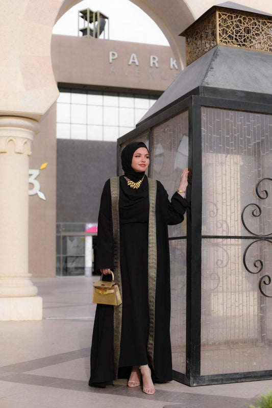 Black Abaya Set with Indian Details