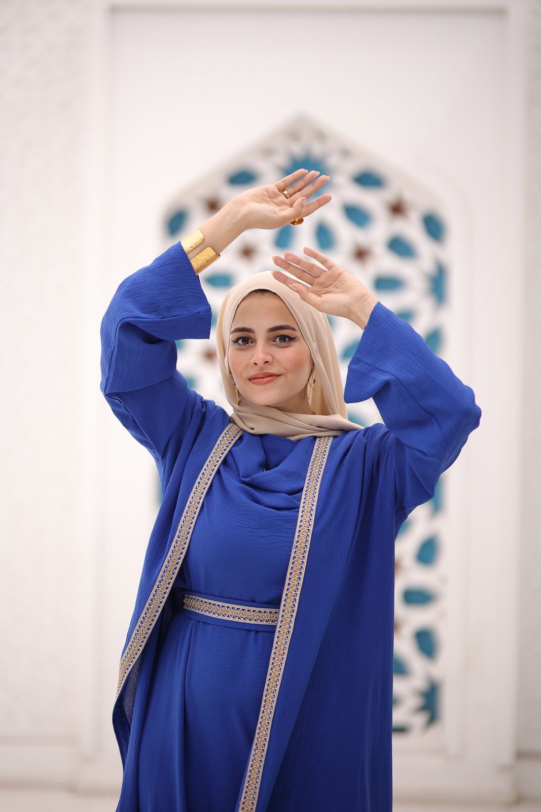 Blue Abaya Set with Indian Details