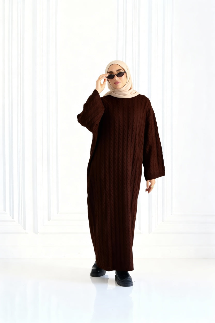 Braided Winter Dress in Brown