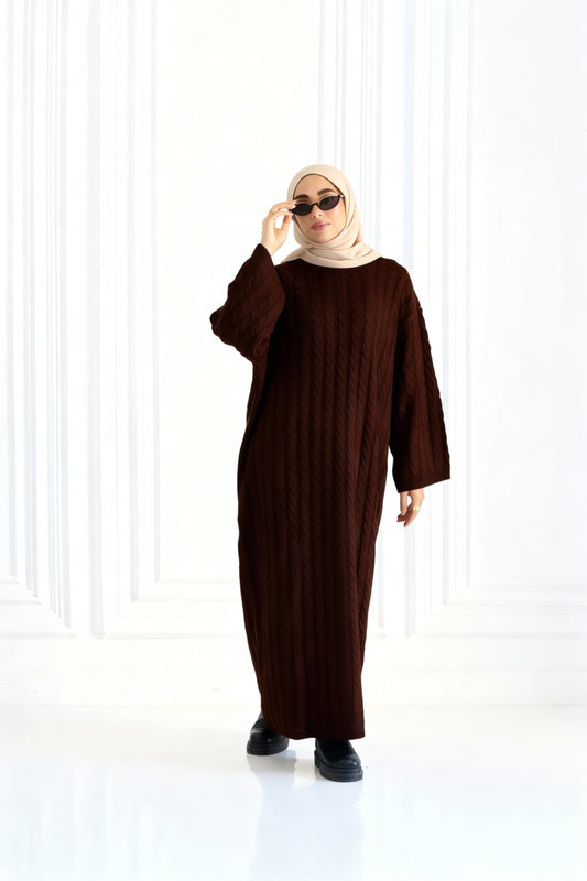 Braided Winter Dress in Brown