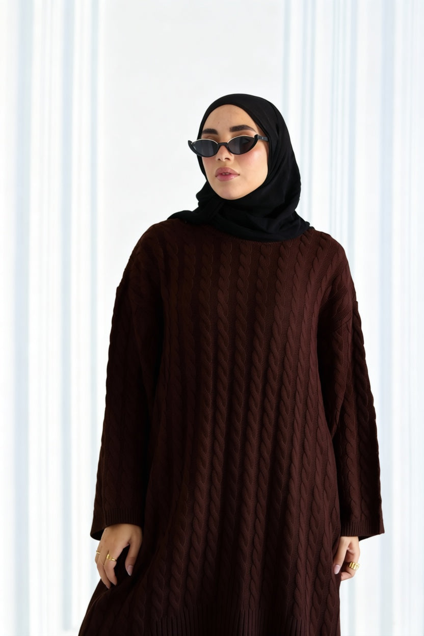 Braided Winter Dress in Brown