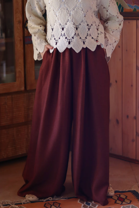 Wide Leg Linen Pants in Brown
