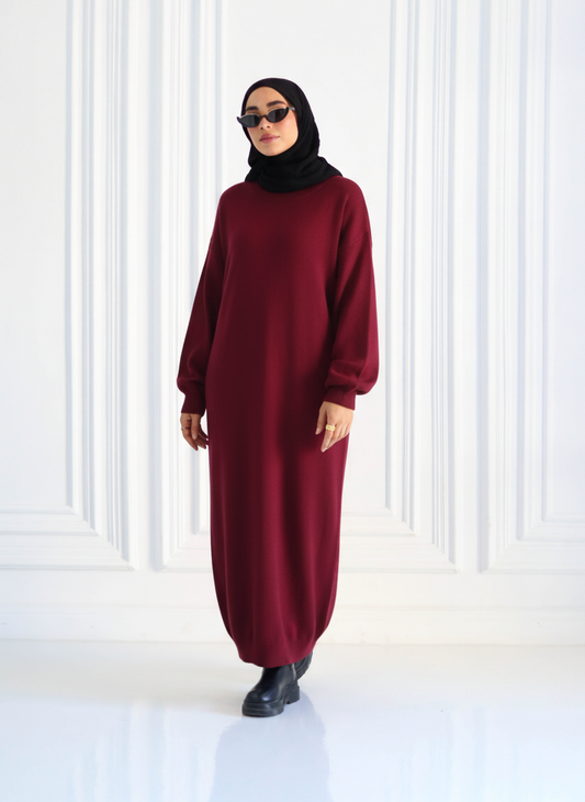 Knitted Winter Dress in Burgundy