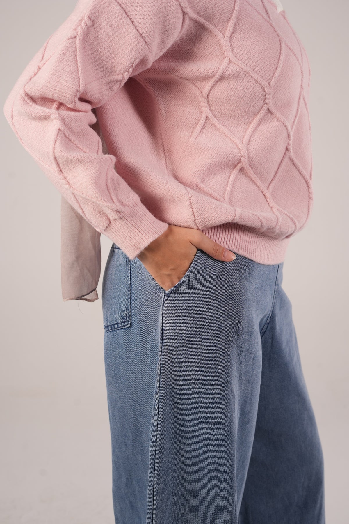 Cable Polo Sweater - Pink
