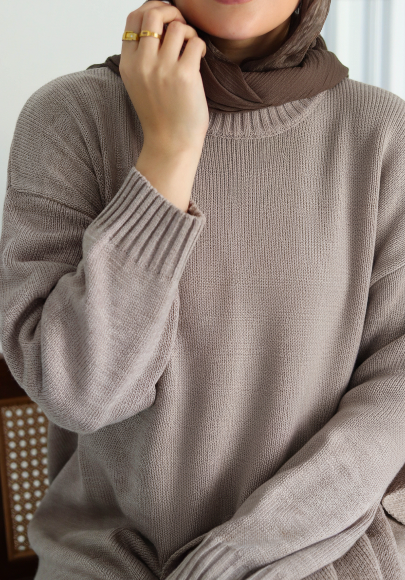 Knitted Winter Dress in Cafe