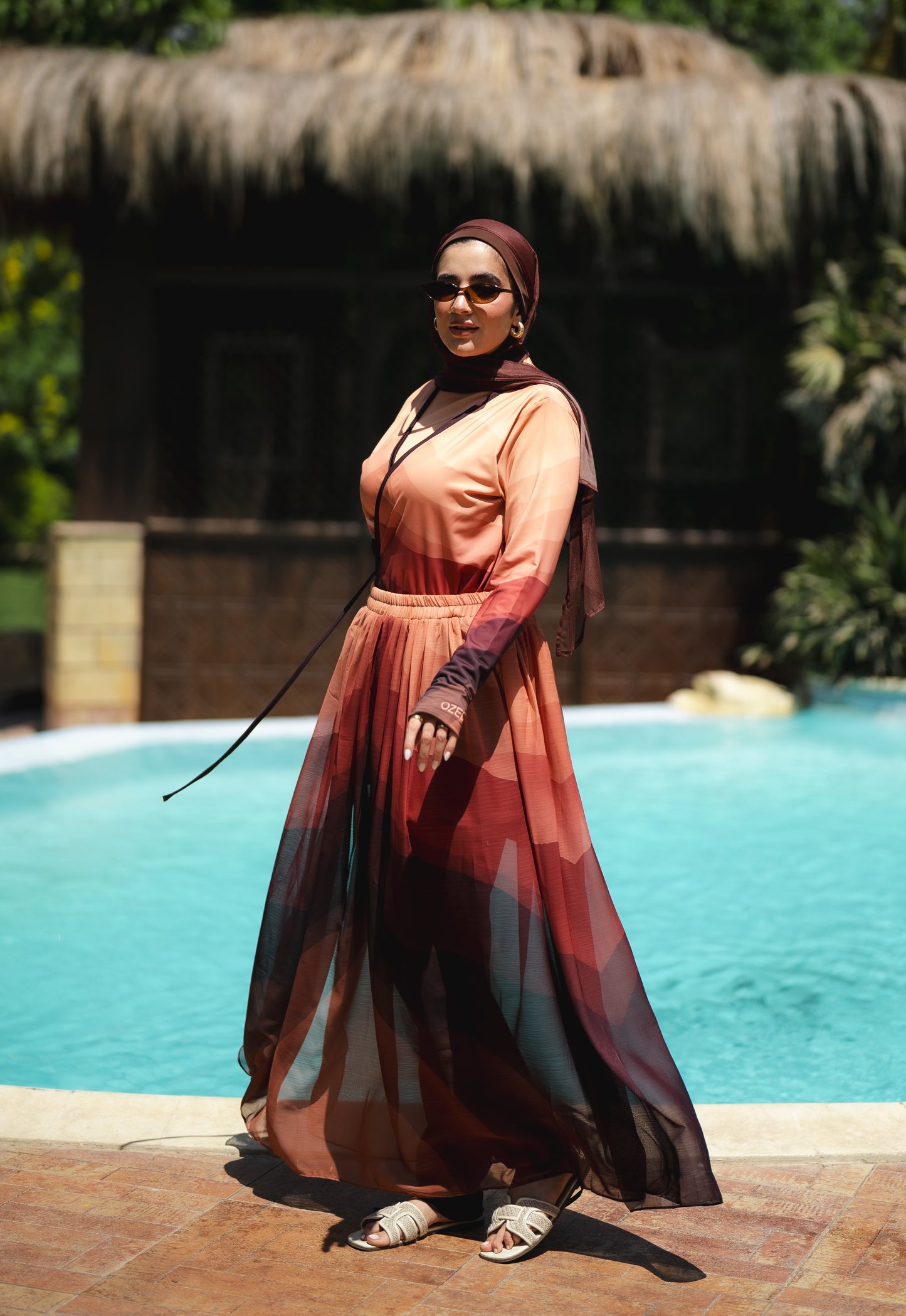 Colorful Chiffon Skirt in Brown