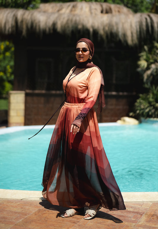 Colorful Chiffon Skirt in Brown