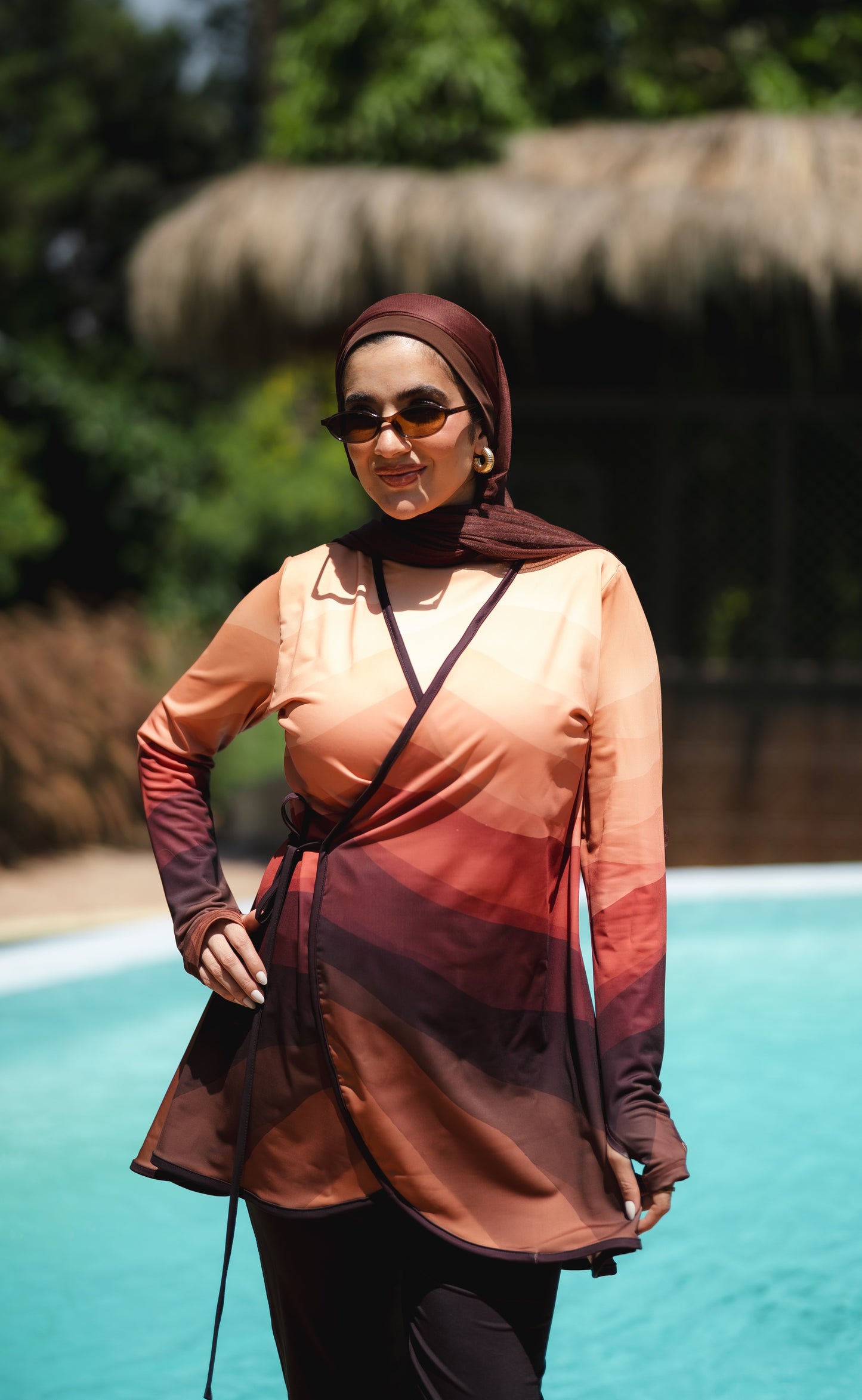 Colorful Ozel Burkini in Brown (with head cover)