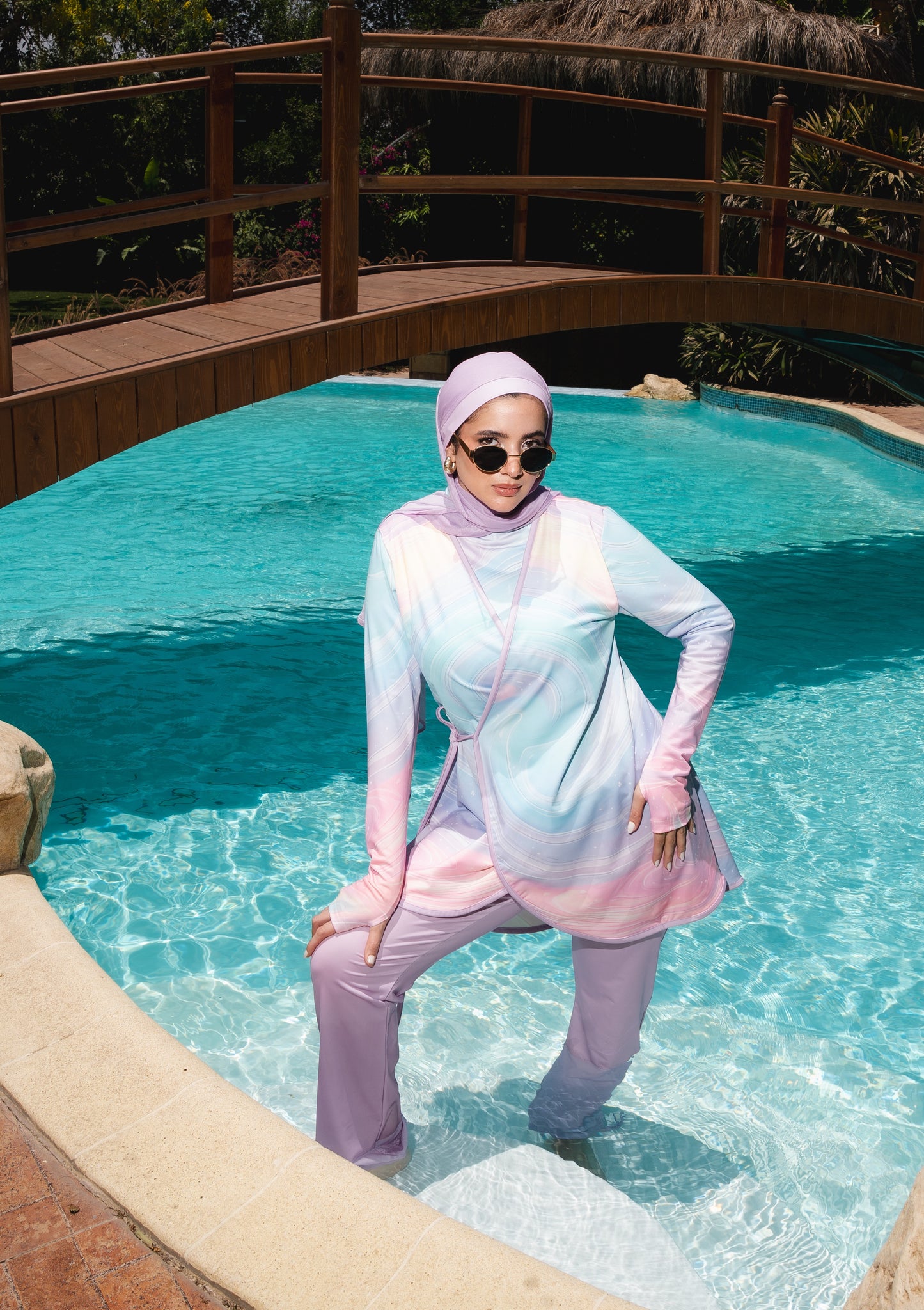 Colorful Ozel Burkini in Pink (with head cover)