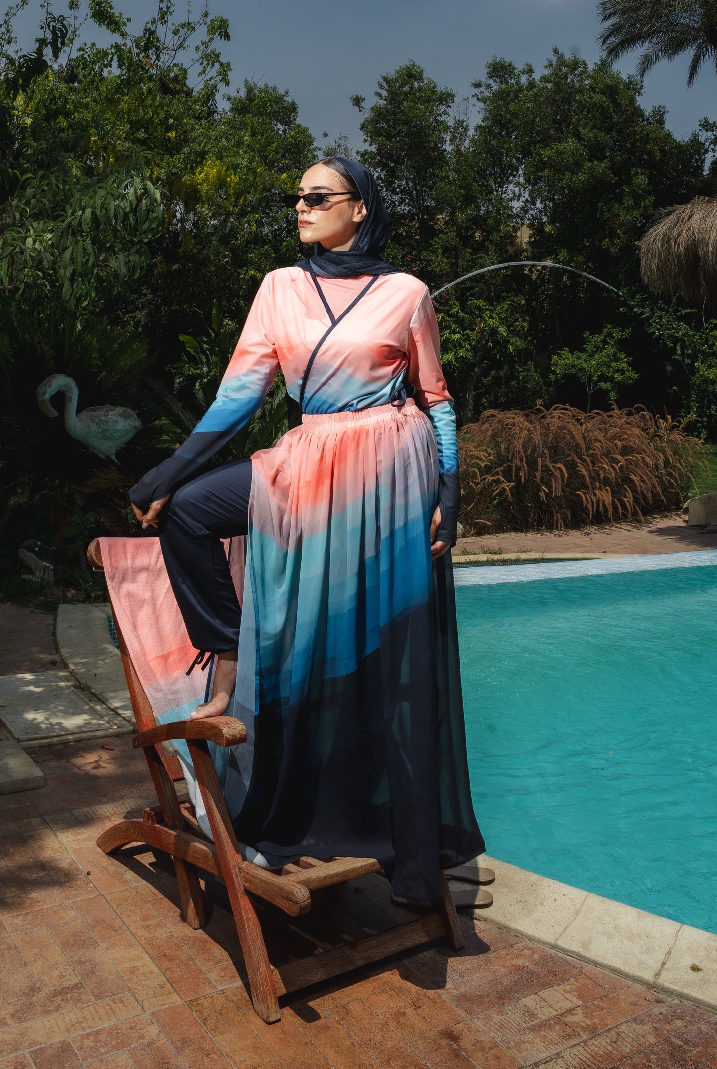 Colorful Chiffon Skirt in Navy Blue