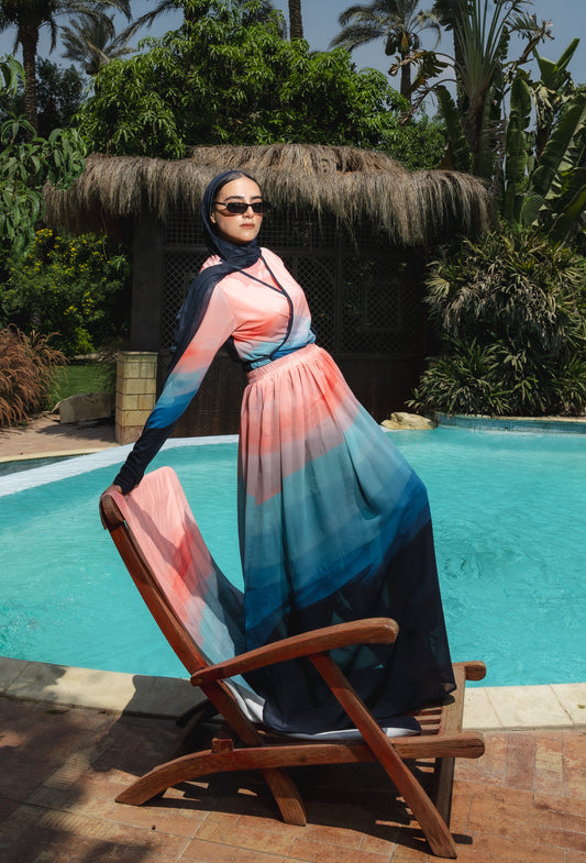 Colorful Chiffon Skirt in Navy Blue