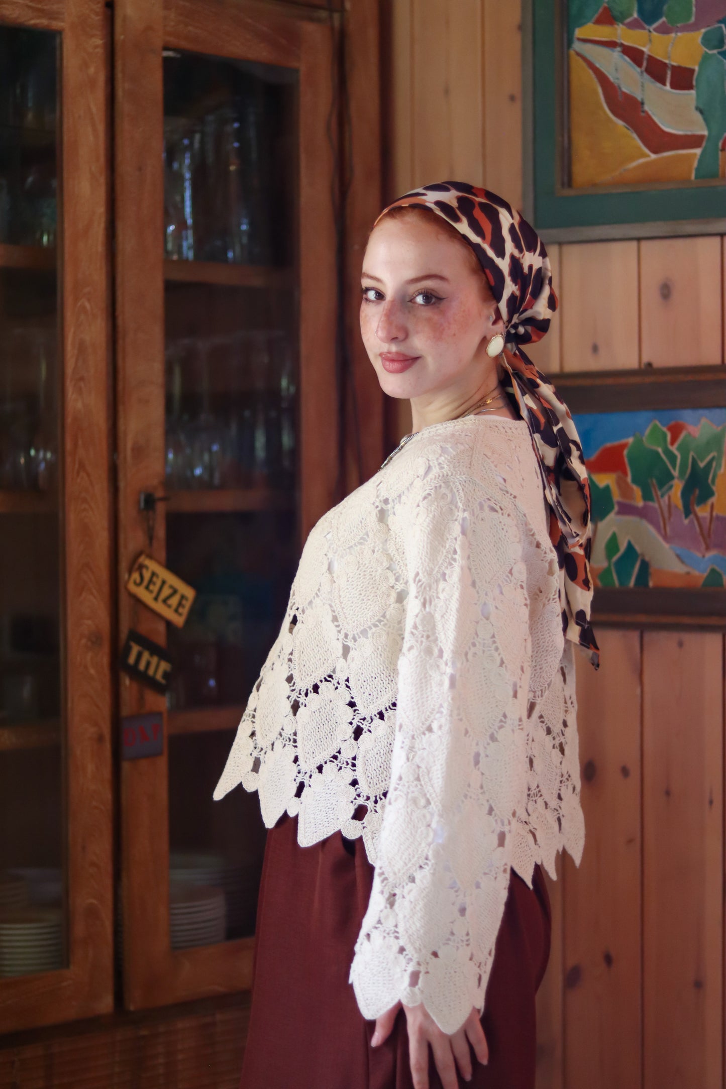 Ozel Crochet Top in Beige