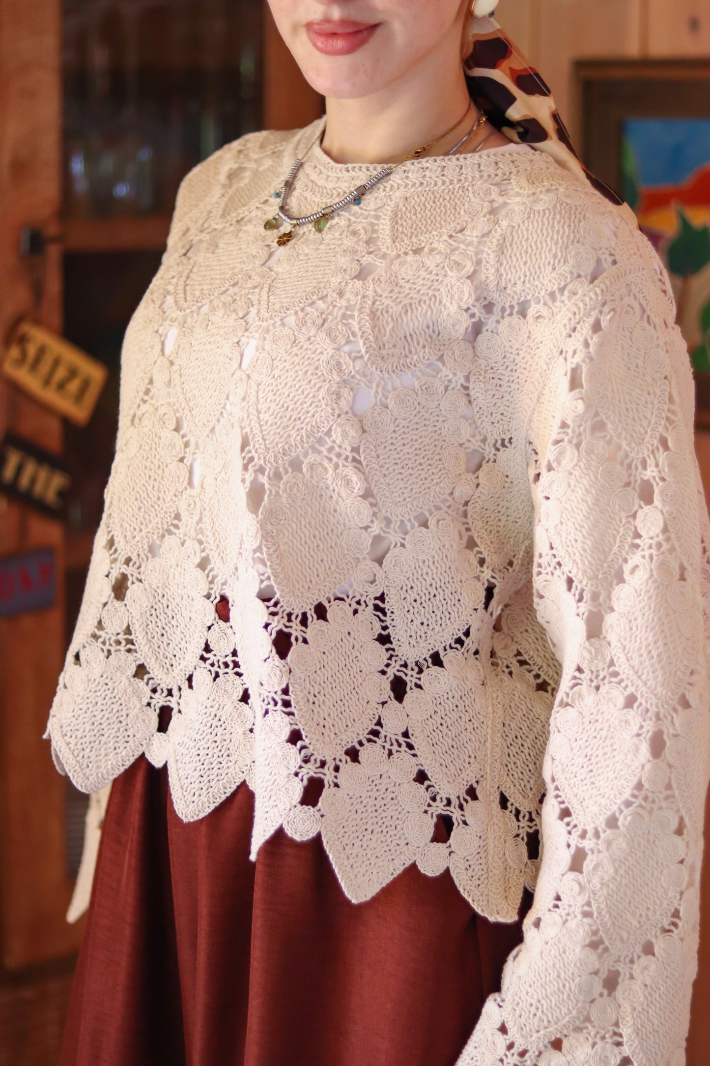 Ozel Crochet Top in Beige