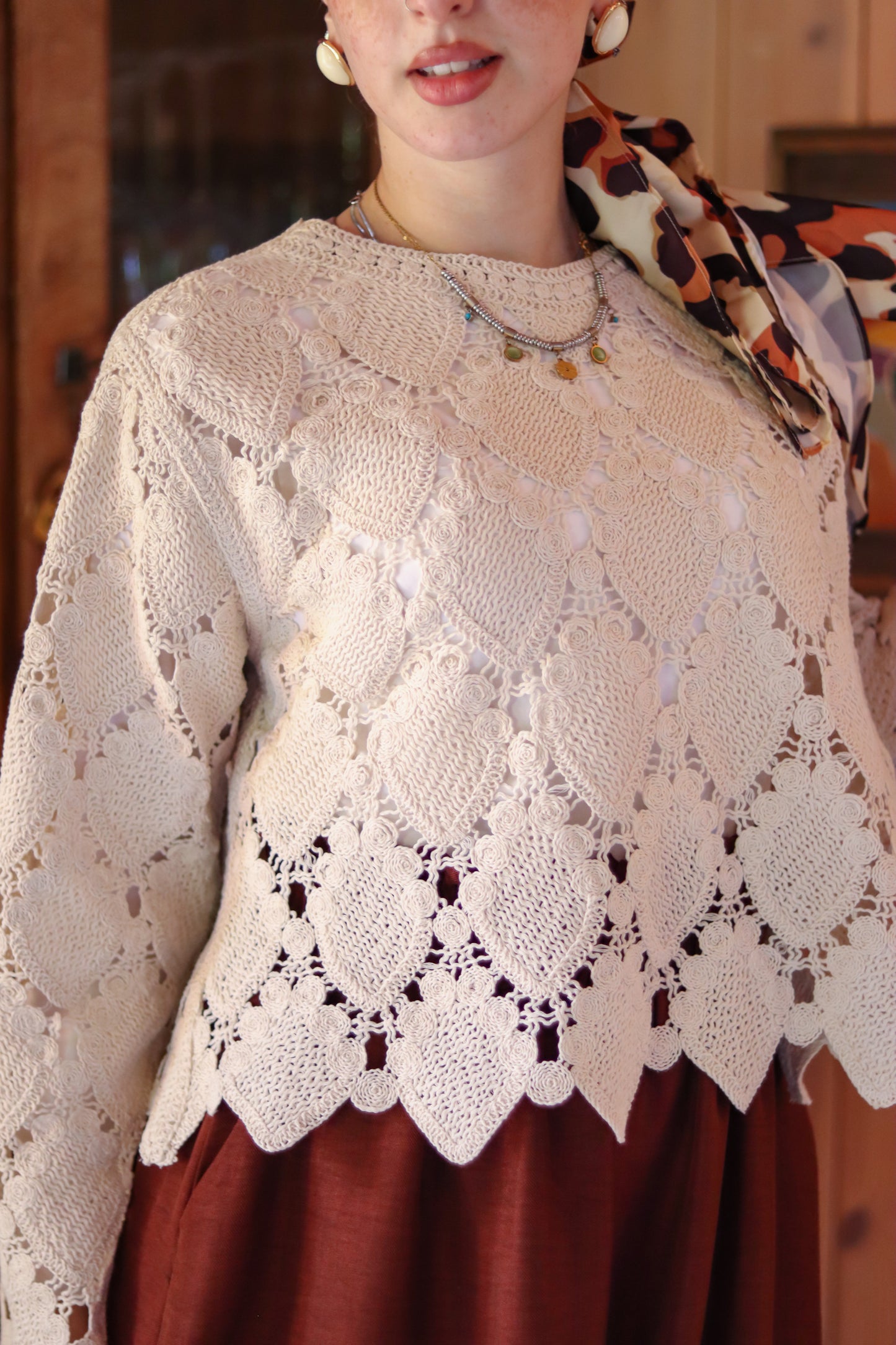 Ozel Crochet Top in Beige