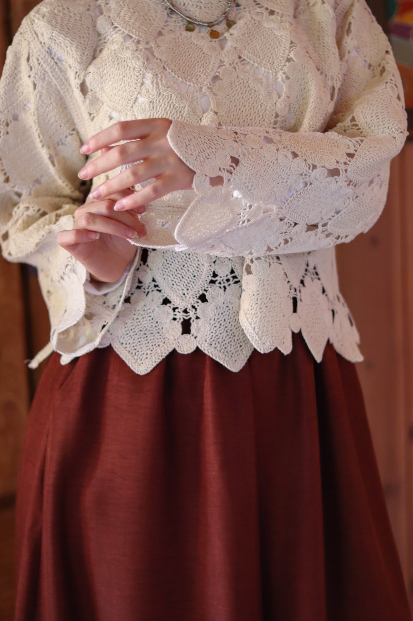 Ozel Crochet Top in Beige
