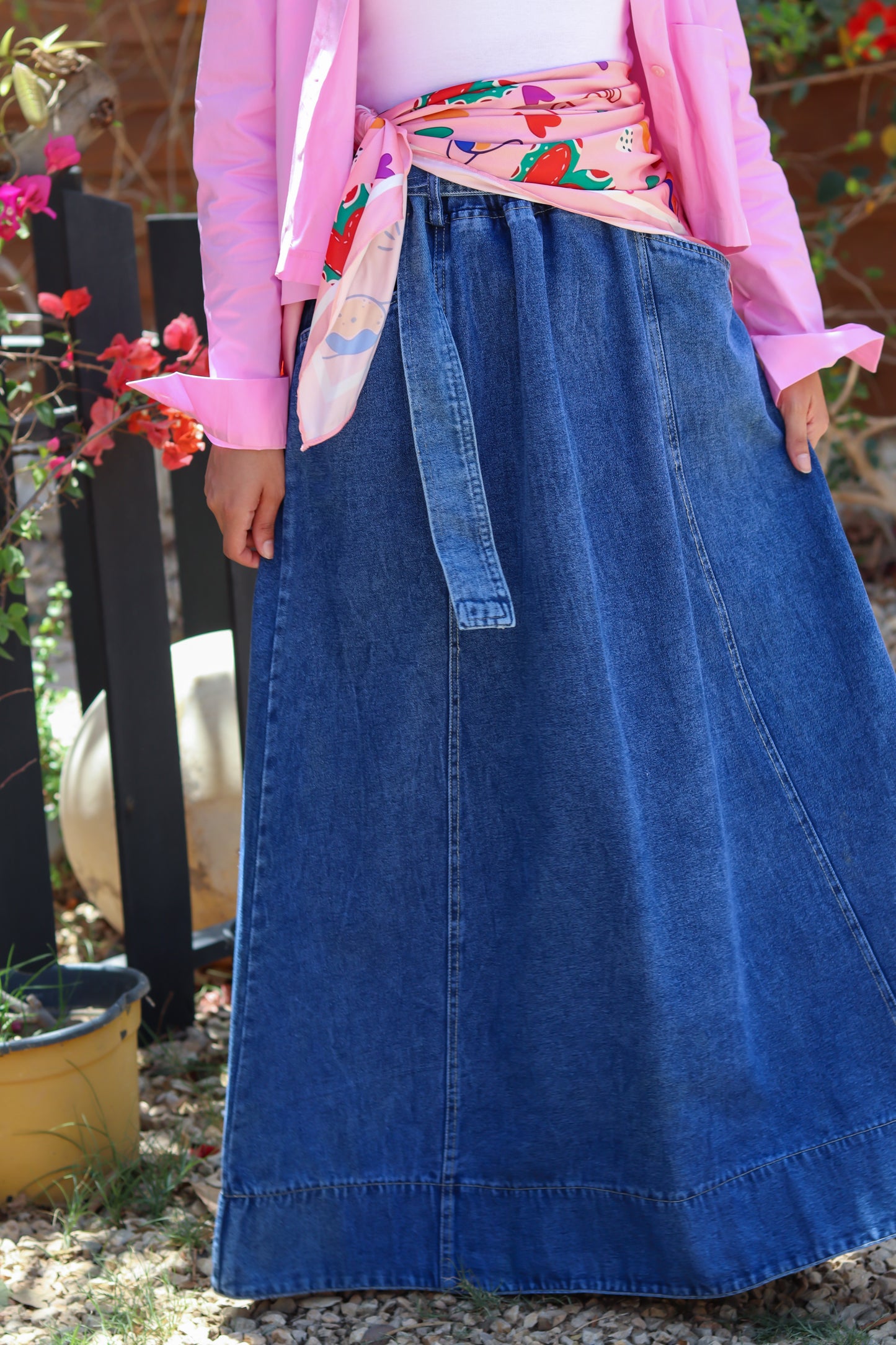 Denim Cloush Skirt in Blue