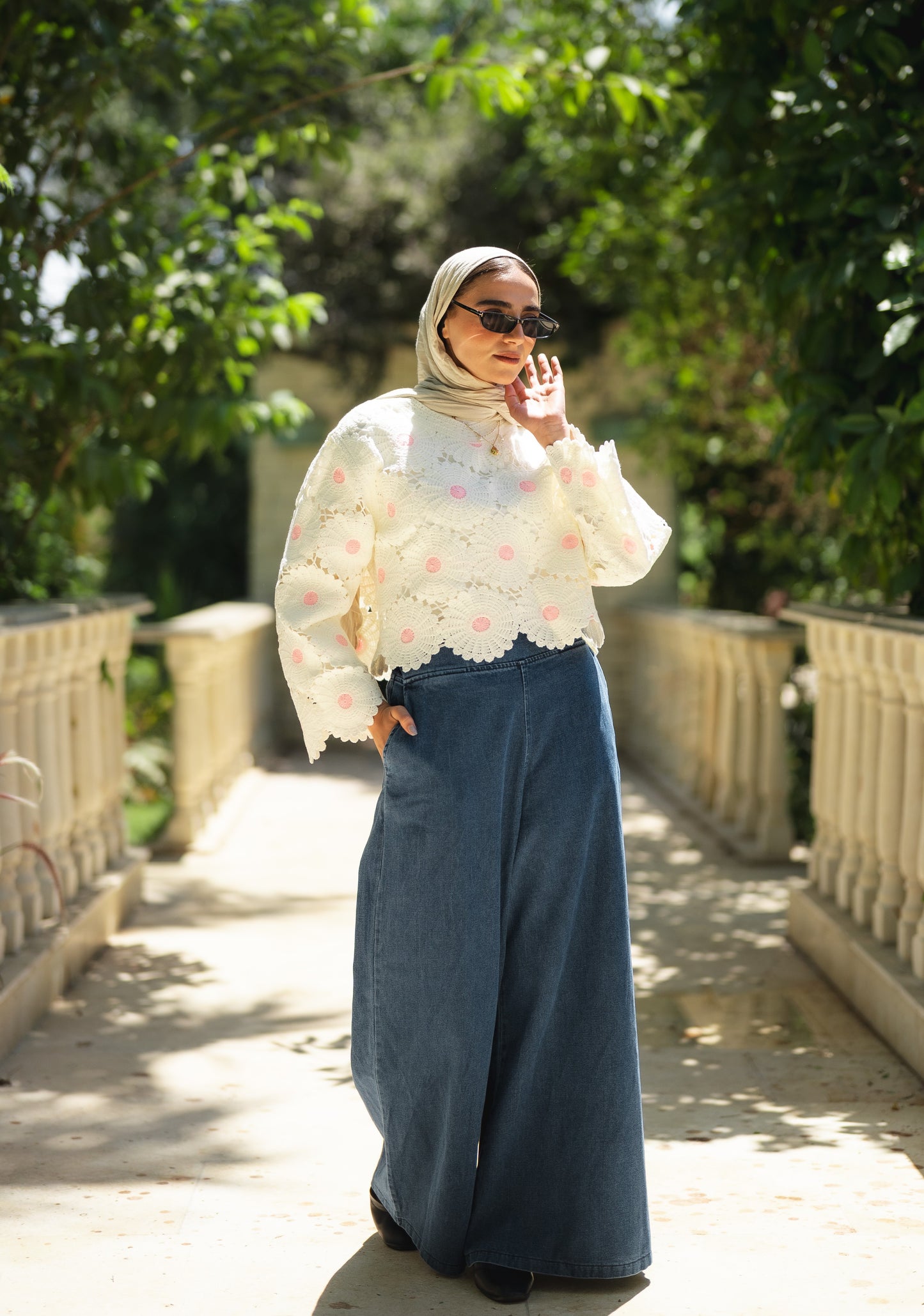 Denim Wide Leg Pants in Blue