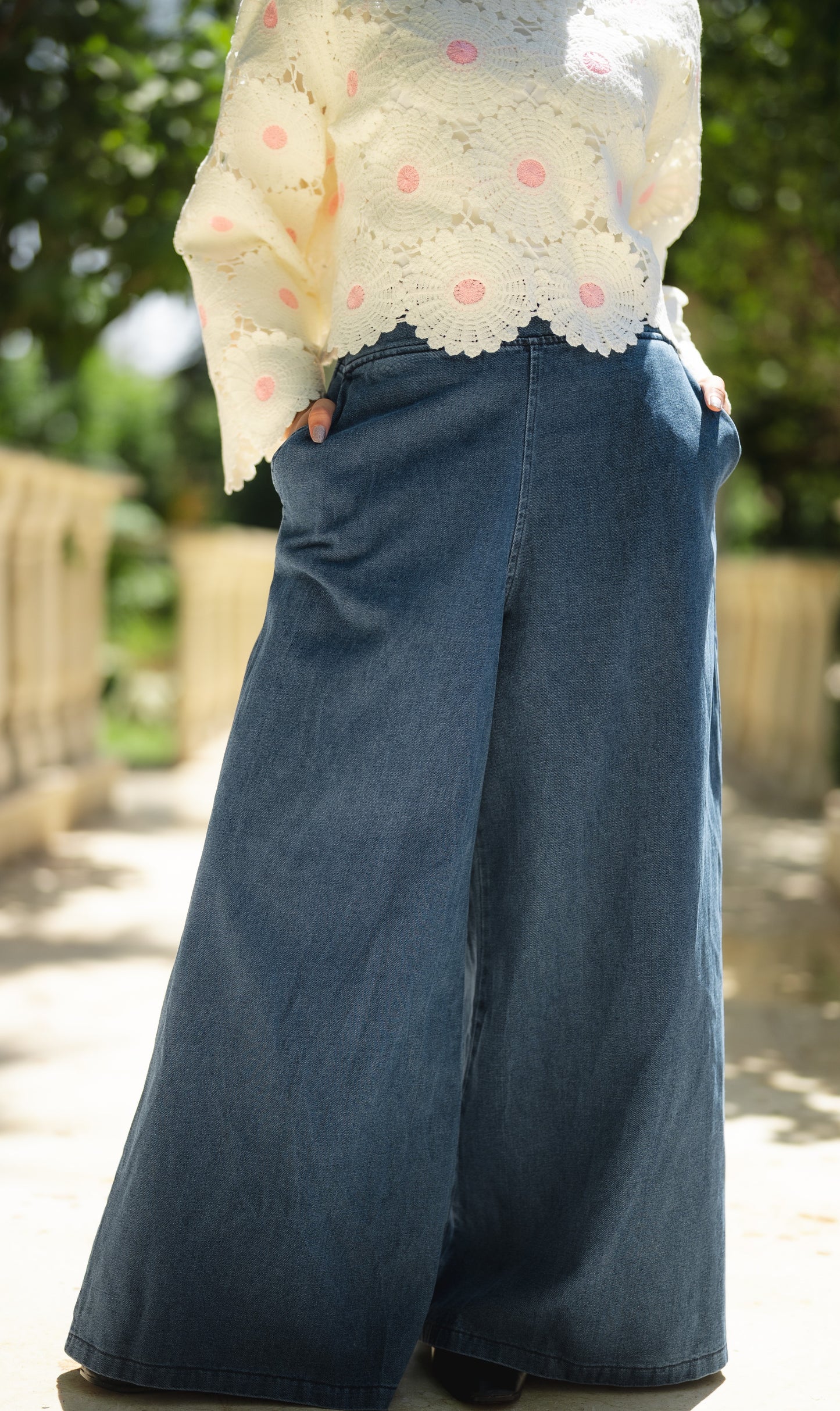 Denim Wide Leg Pants in Blue