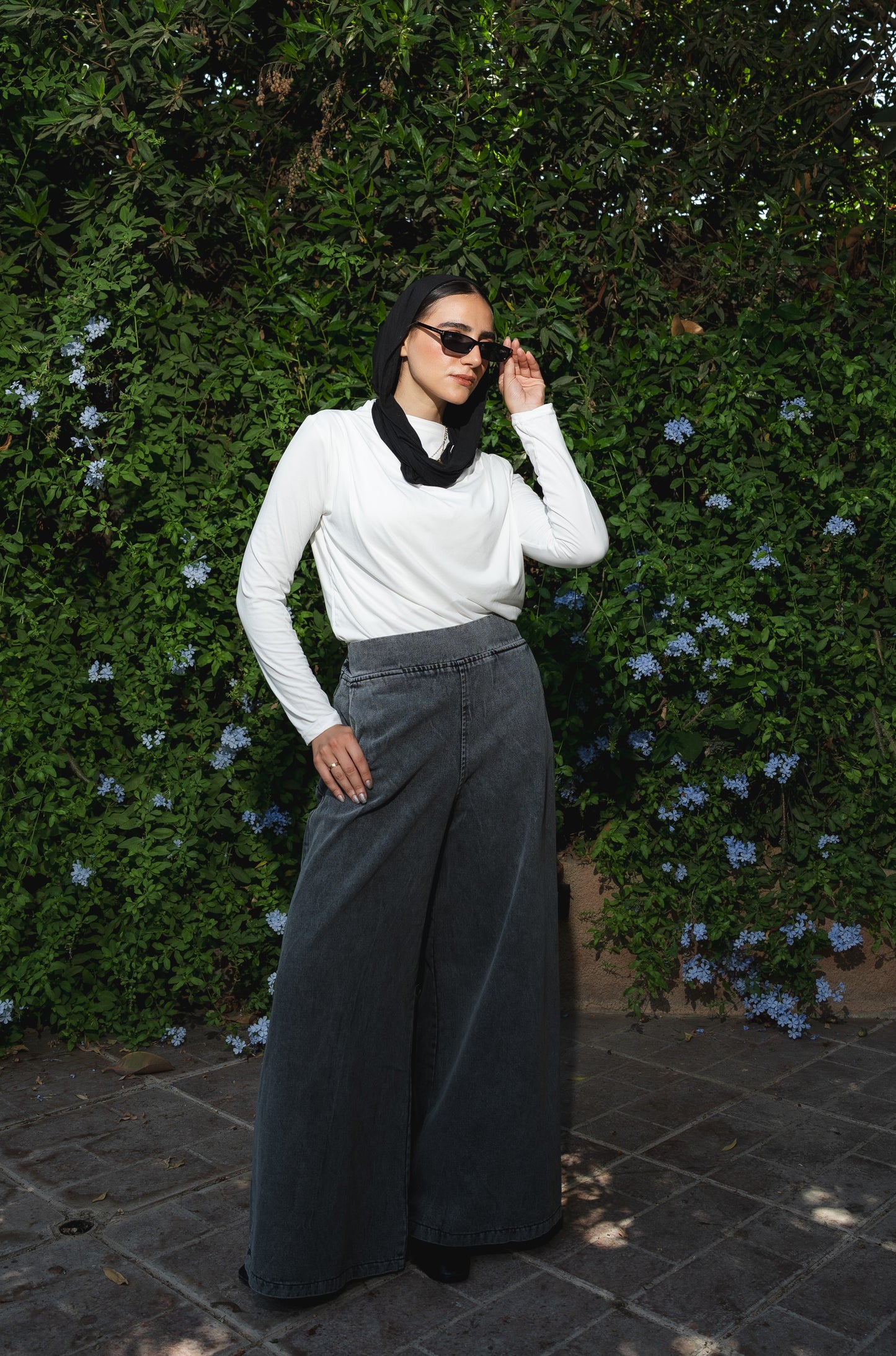 Denim Wide Leg Pants in Gray